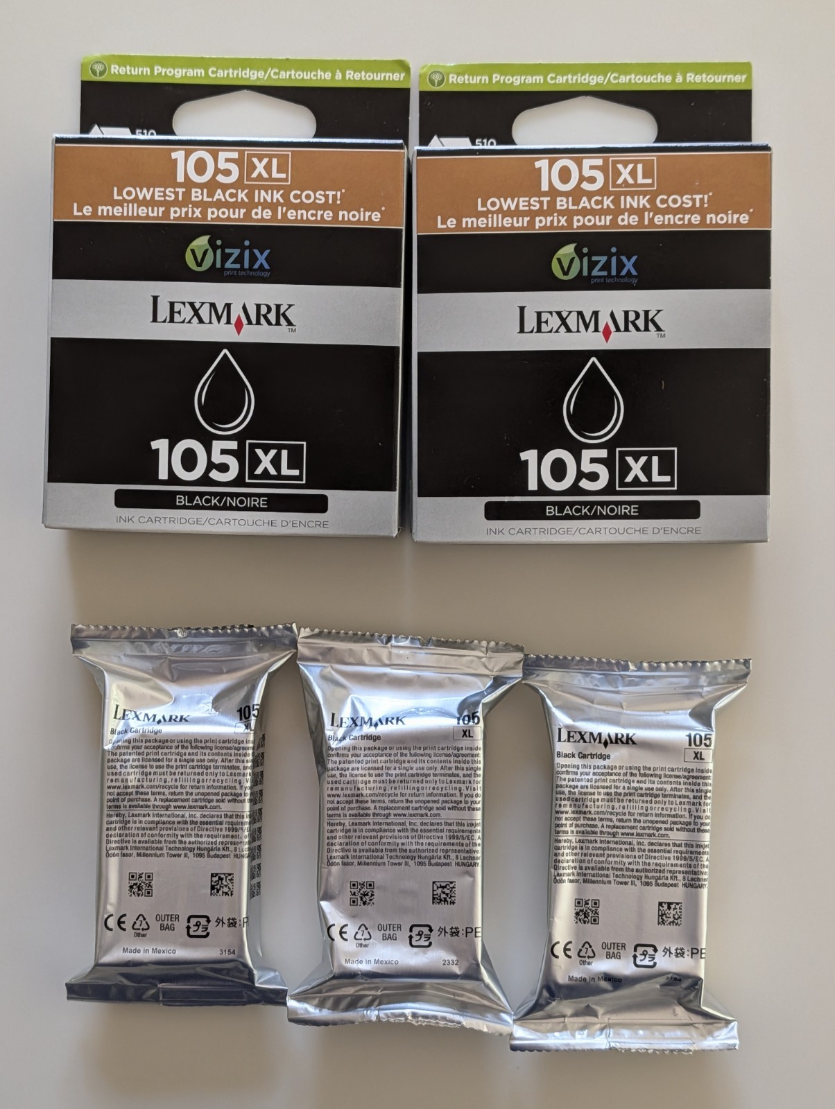 LOT of Lexmark 105xl Black Ink Cartridges