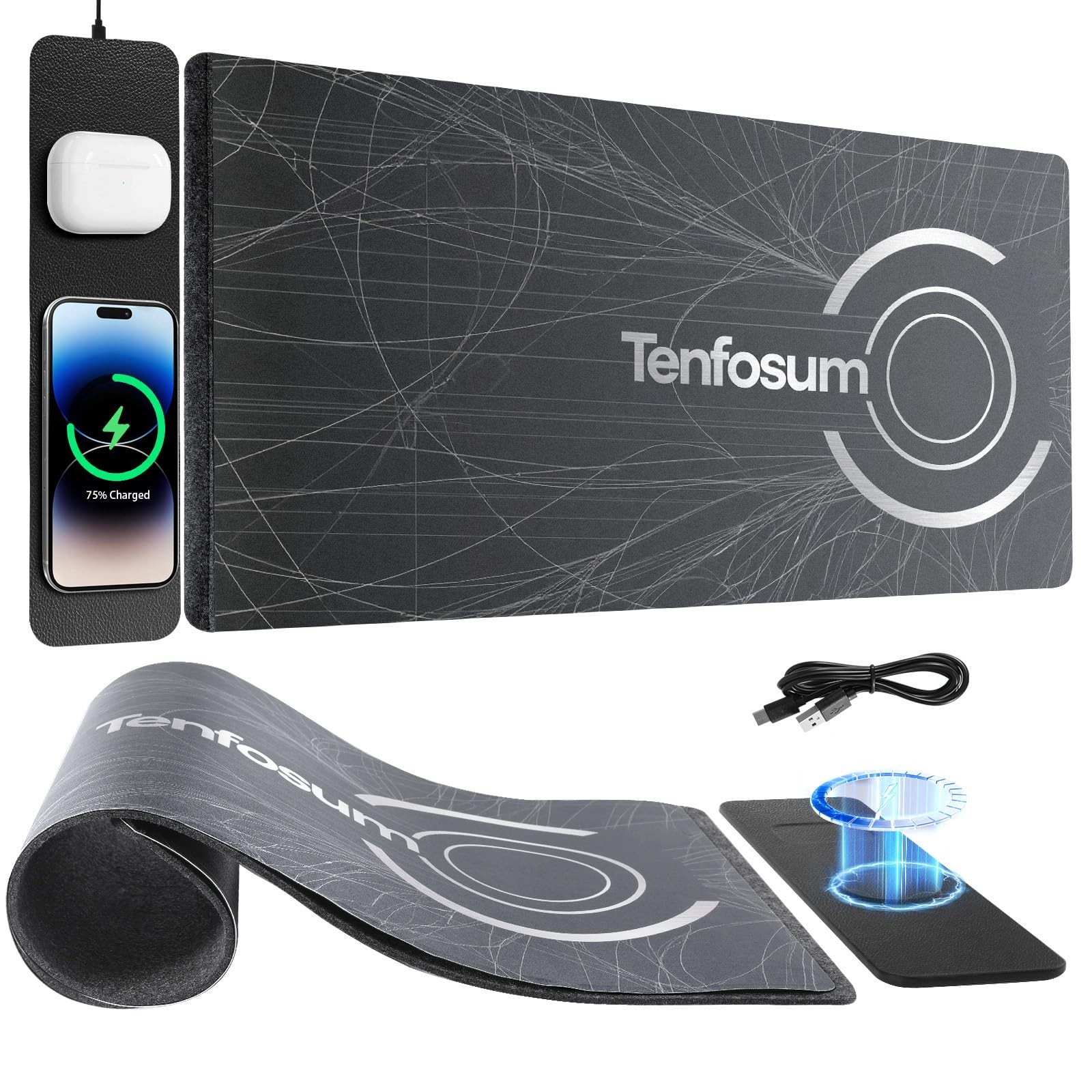 Wireless Charging Pad 30"x15" XXL Large Desk Mat with Wireless Charger Layers...