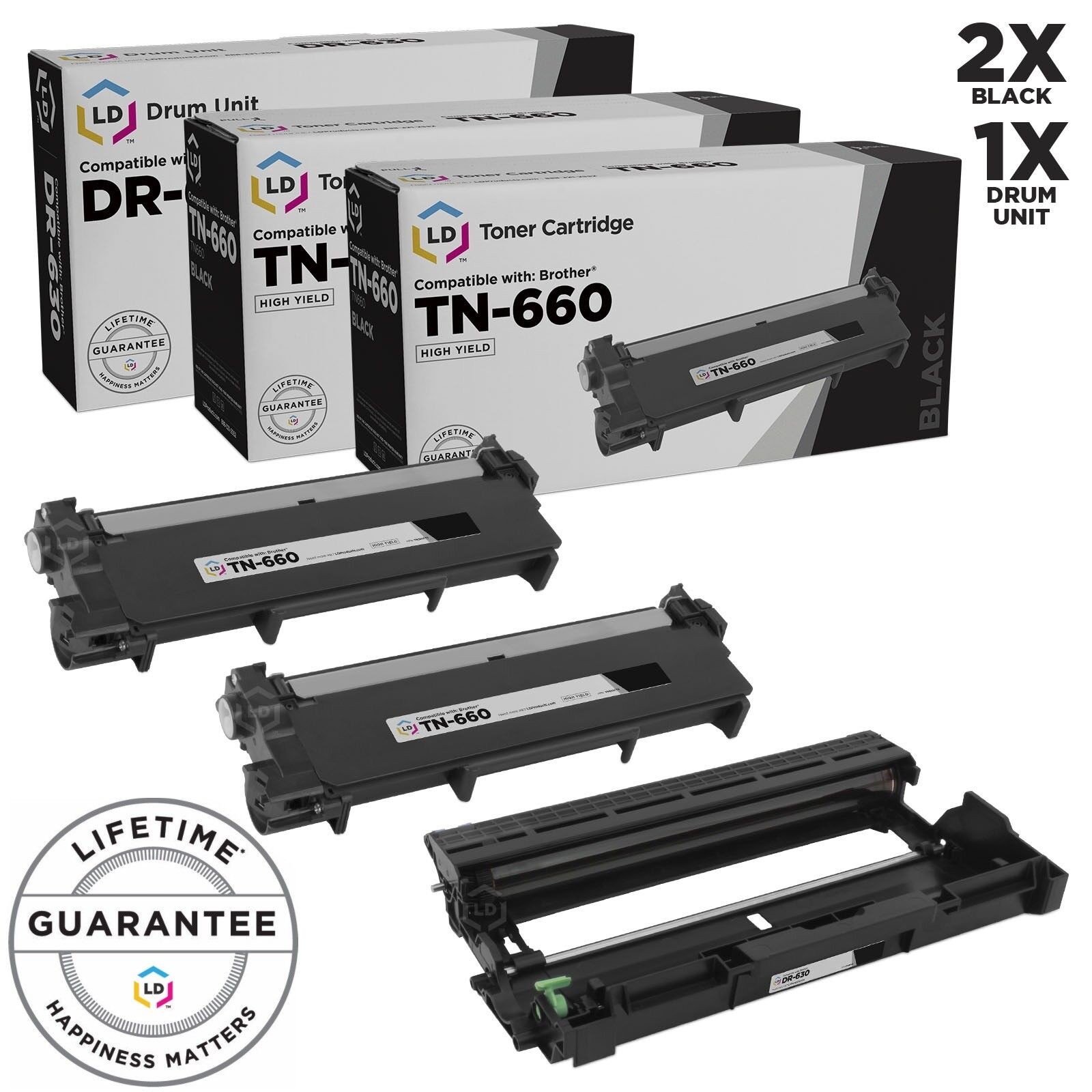 LD 3pk Comp Black Cartridge & Drum for Brother Toner TN660 DR630 HL-L2300