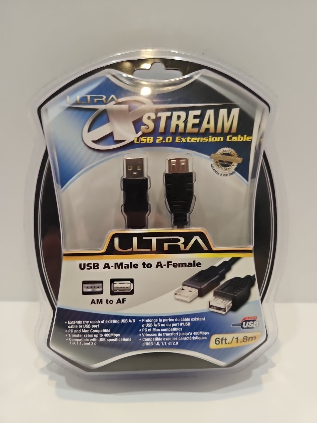 Ultra X Stream USB 2.0 Extension Cable A-Male to A-Female 6Ft./1.8m PC Mac Comp.