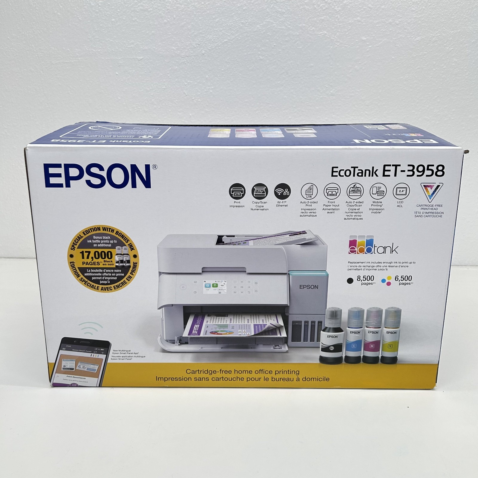 Epson EcoTank ET-3958 Wireless All-in-One Color Supertank Printer - NEW**
