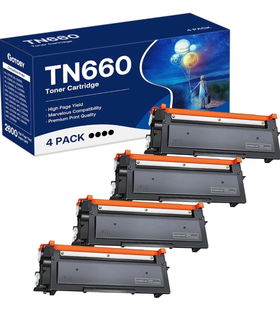 Gotoby TN660 Toner Cartridge Replacement Compatible for Brother printer 4 pack