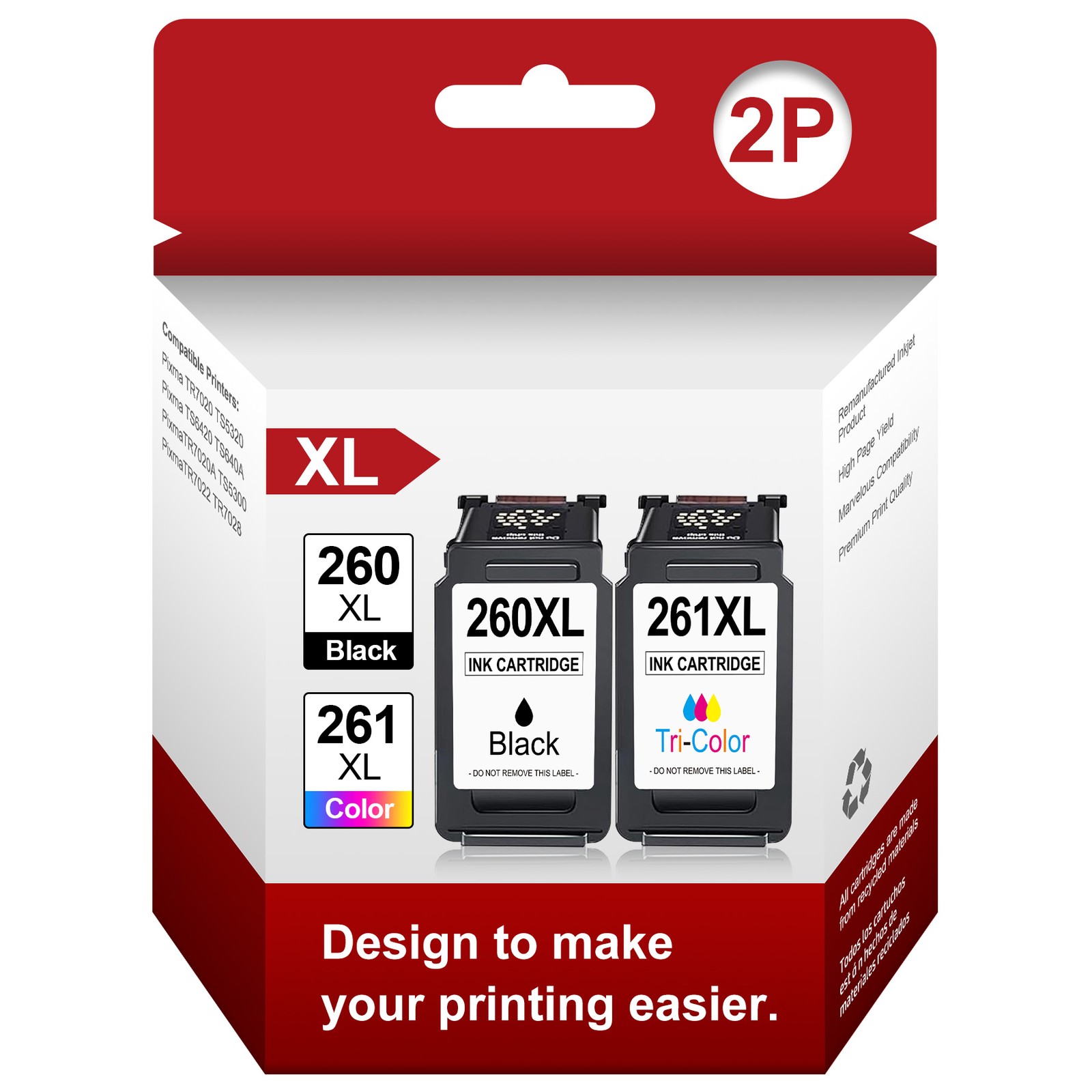PG-260XL CL-261XL Ink Cartridges for Canon 260 261 Pixma TS6420a TR7020 T7022a