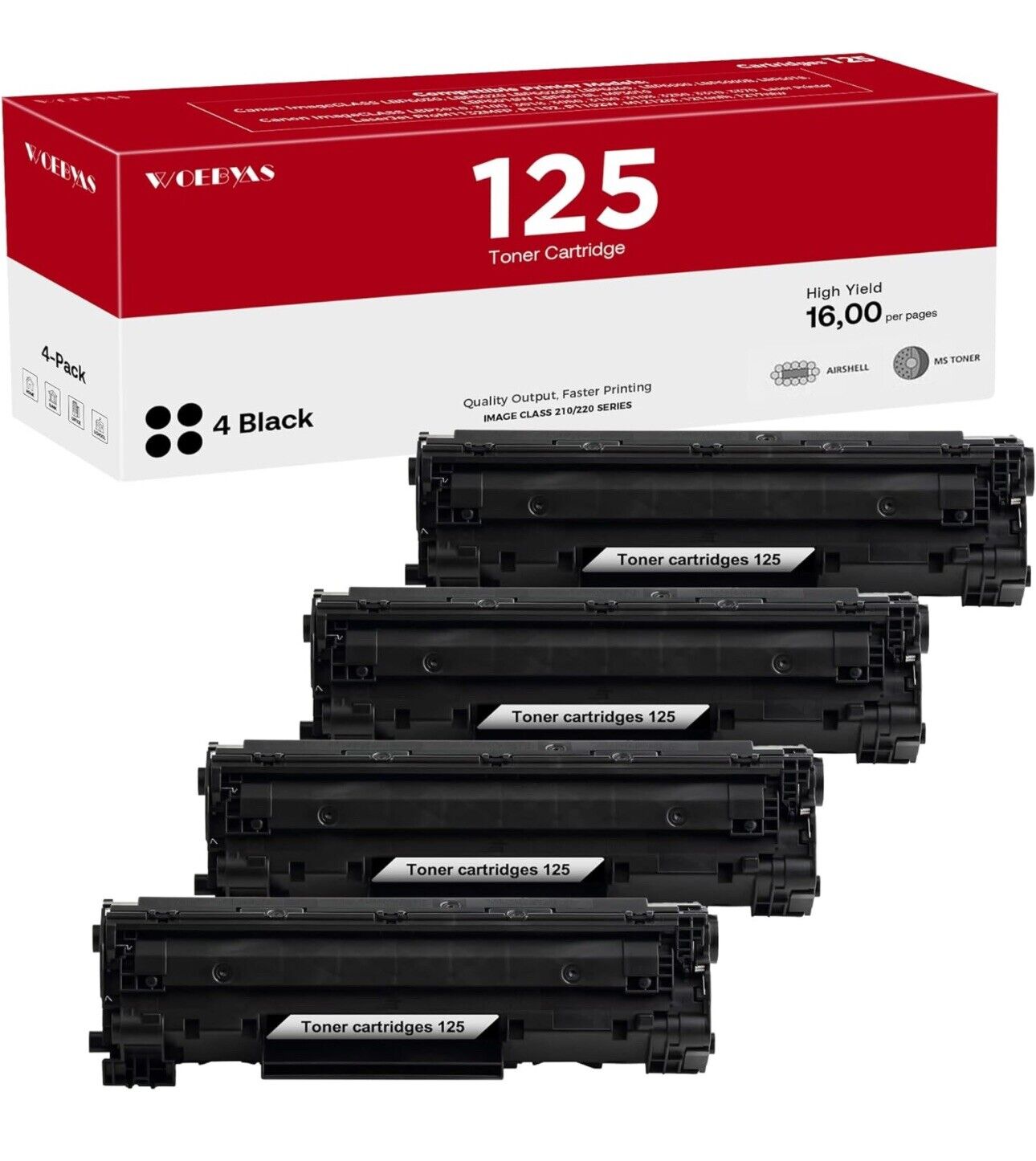 4 Pack CRG 125 Toner Cartridge Compatible for Canon ImageClass LBP6000 LBP6030w