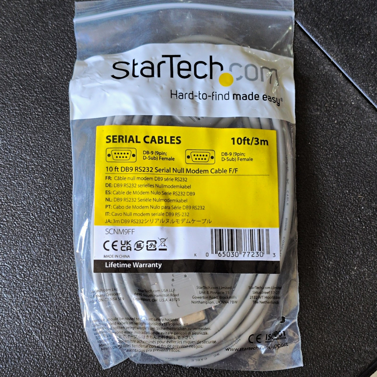 StarTech.com SCNM9FF Null Modem RS232 DB9 Female to Female Cable 10ft Gray