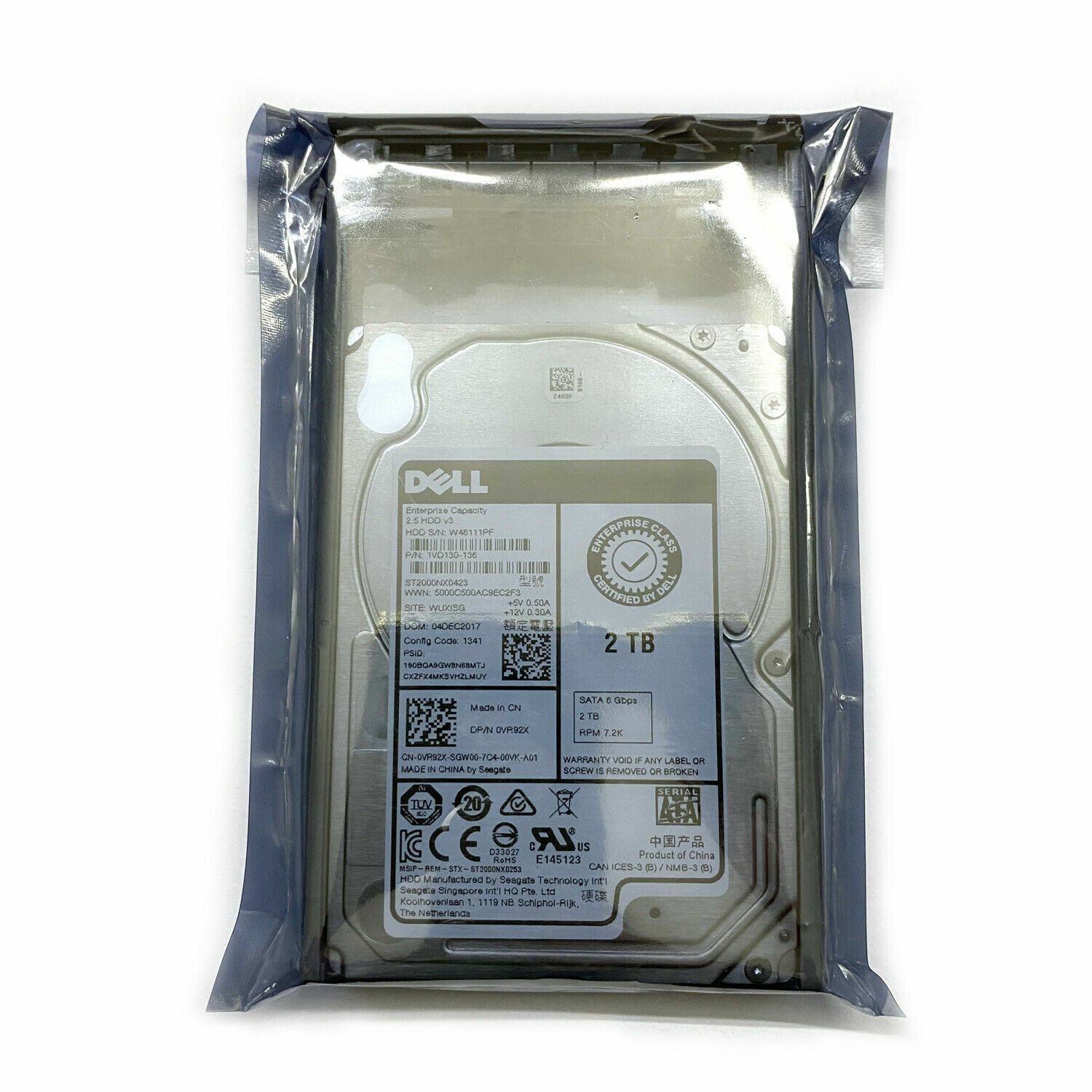 Dell 2TB 0VR92X 2.5" 6Gb/s 7.2k SATA VR92X ST2000NX0423 HDD With tray Caddy