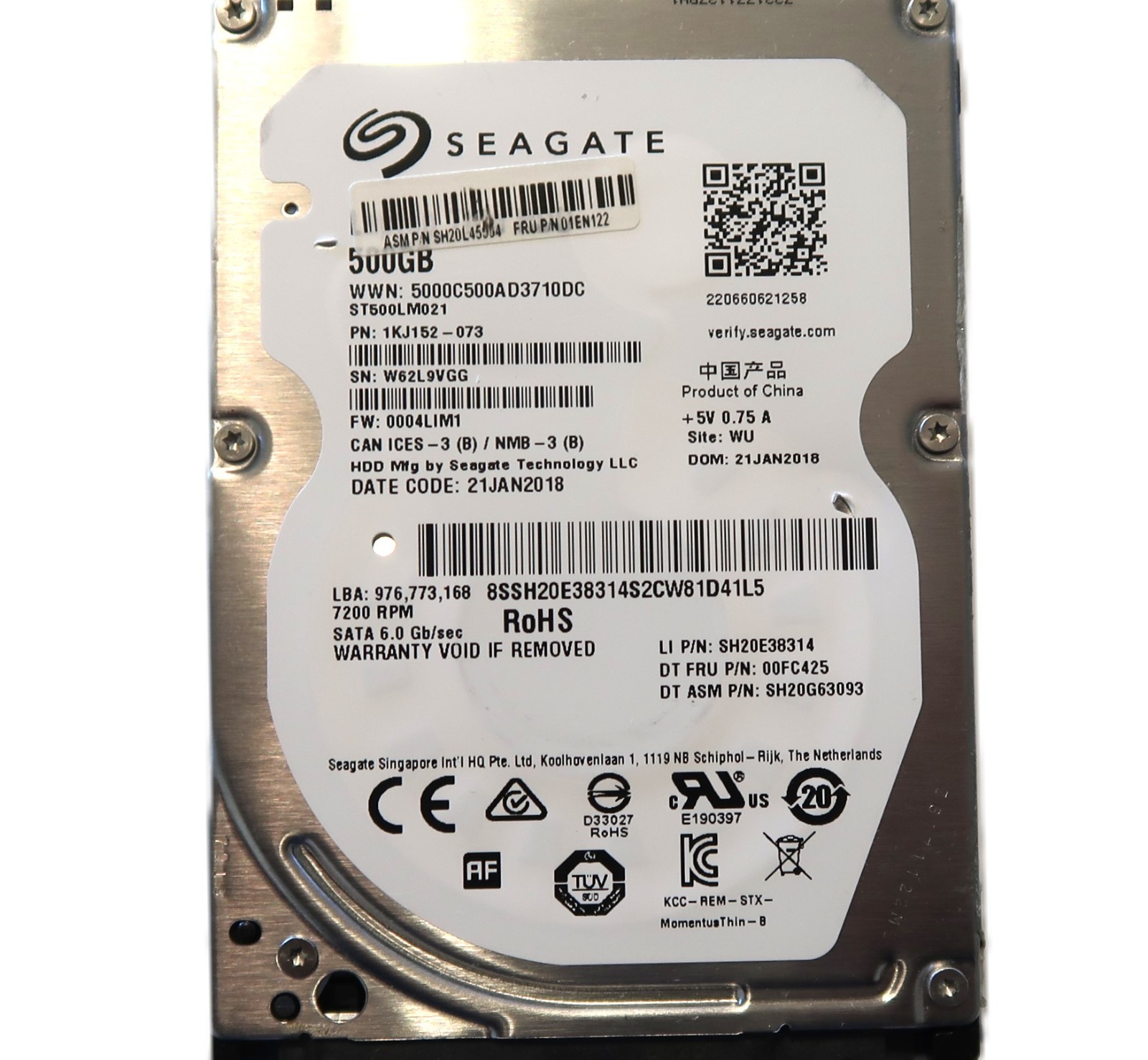 ST500LM021 PN: 1KJ152-073 0004LIM1 (W62L) WU China 2.5" 500gb Sata JAN/2018