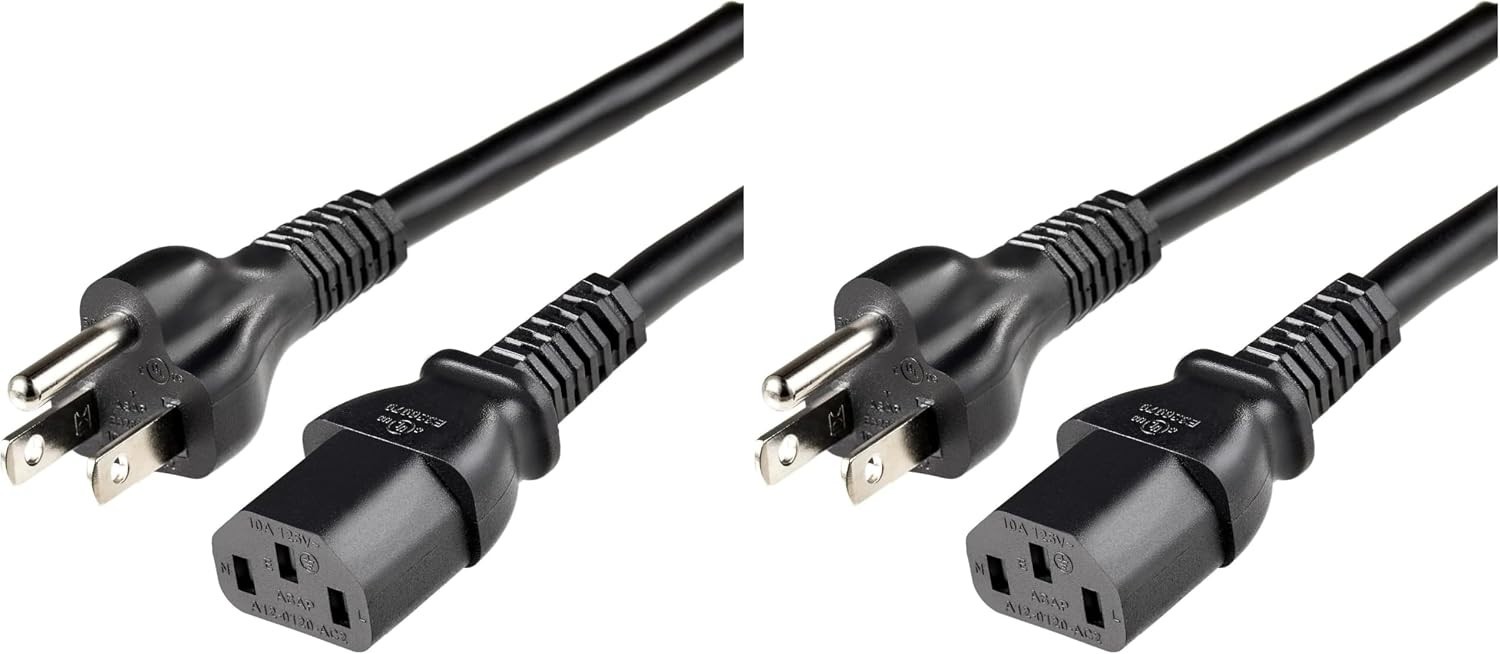 Versatile 3ft 3-Prong AC Power Cable for Monitor, Printer & More - Pack of 2