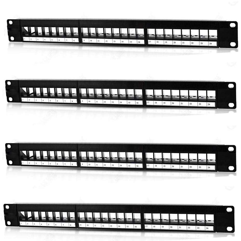 4x 24 Port Keystone Jack Blank Patch Panel Plate Cat5/5e Cat6/a RJ-45 19" 1U