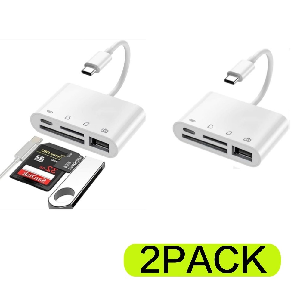 FLEAVER 2PACK USBC SD TF Camera Card Reader Adapter 4 in 1 with USB OTG Charging