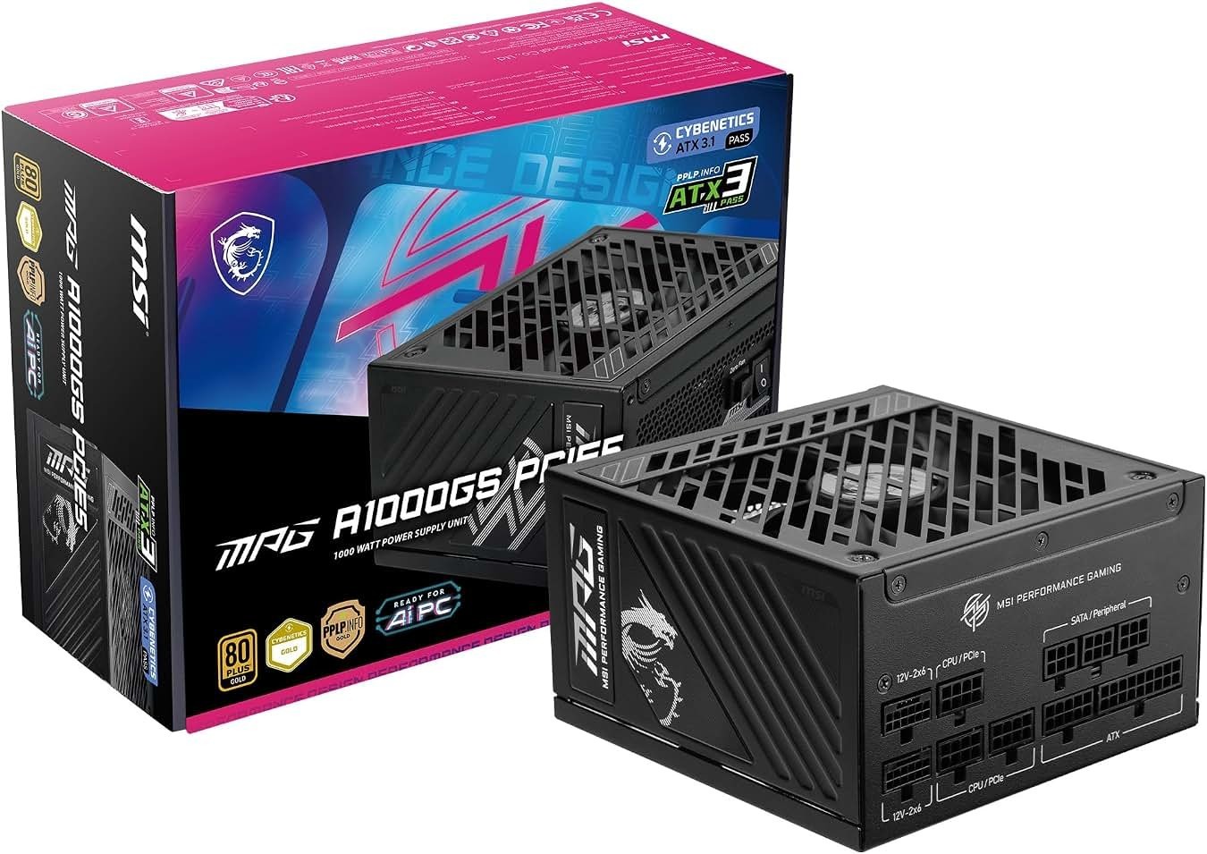 MSI MAG A1000GS 1000W PCIe5 80+ Gold Efficiency AI Ready Power Supply