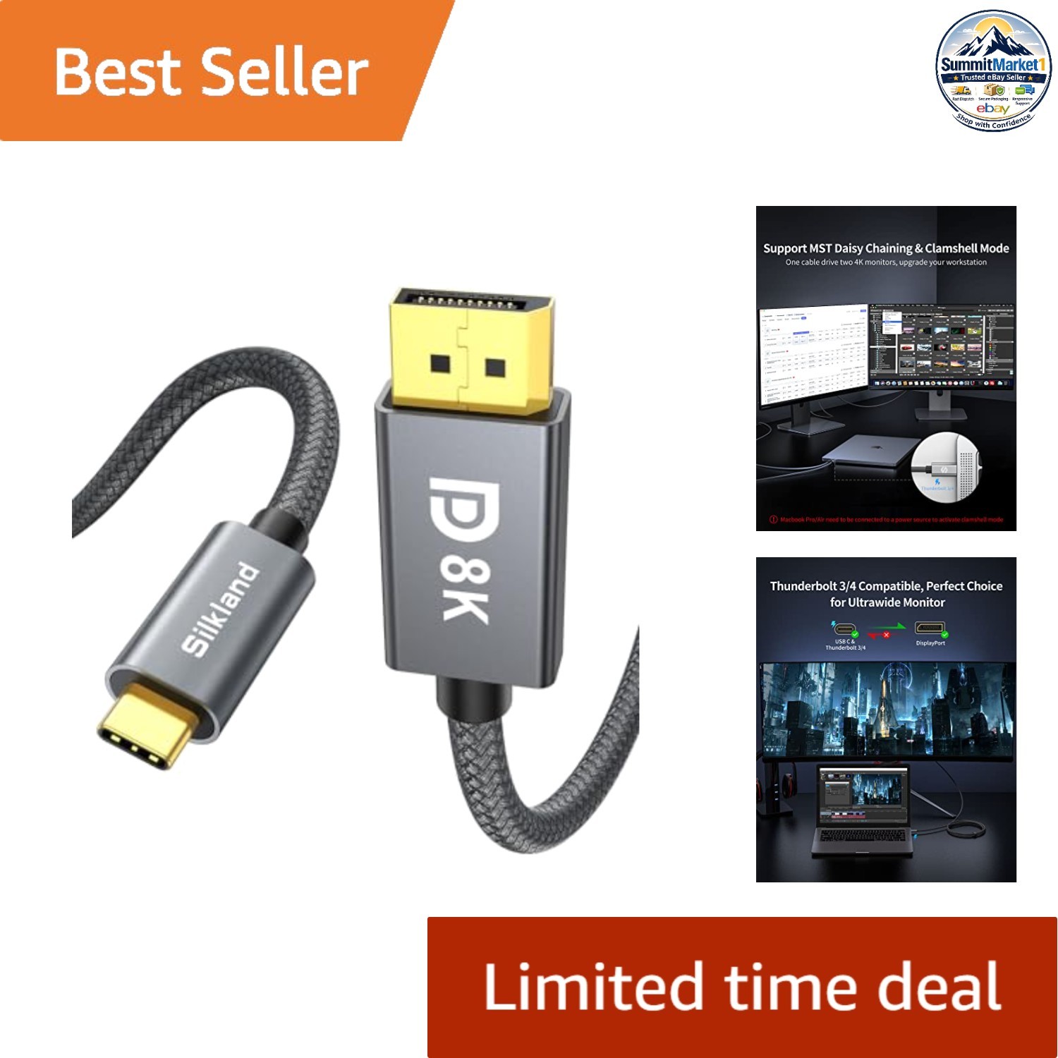 USB C to DisplayPort 1.4 Cable 8K@60Hz 4K@240Hz 6.6ft Long Unidirectional
