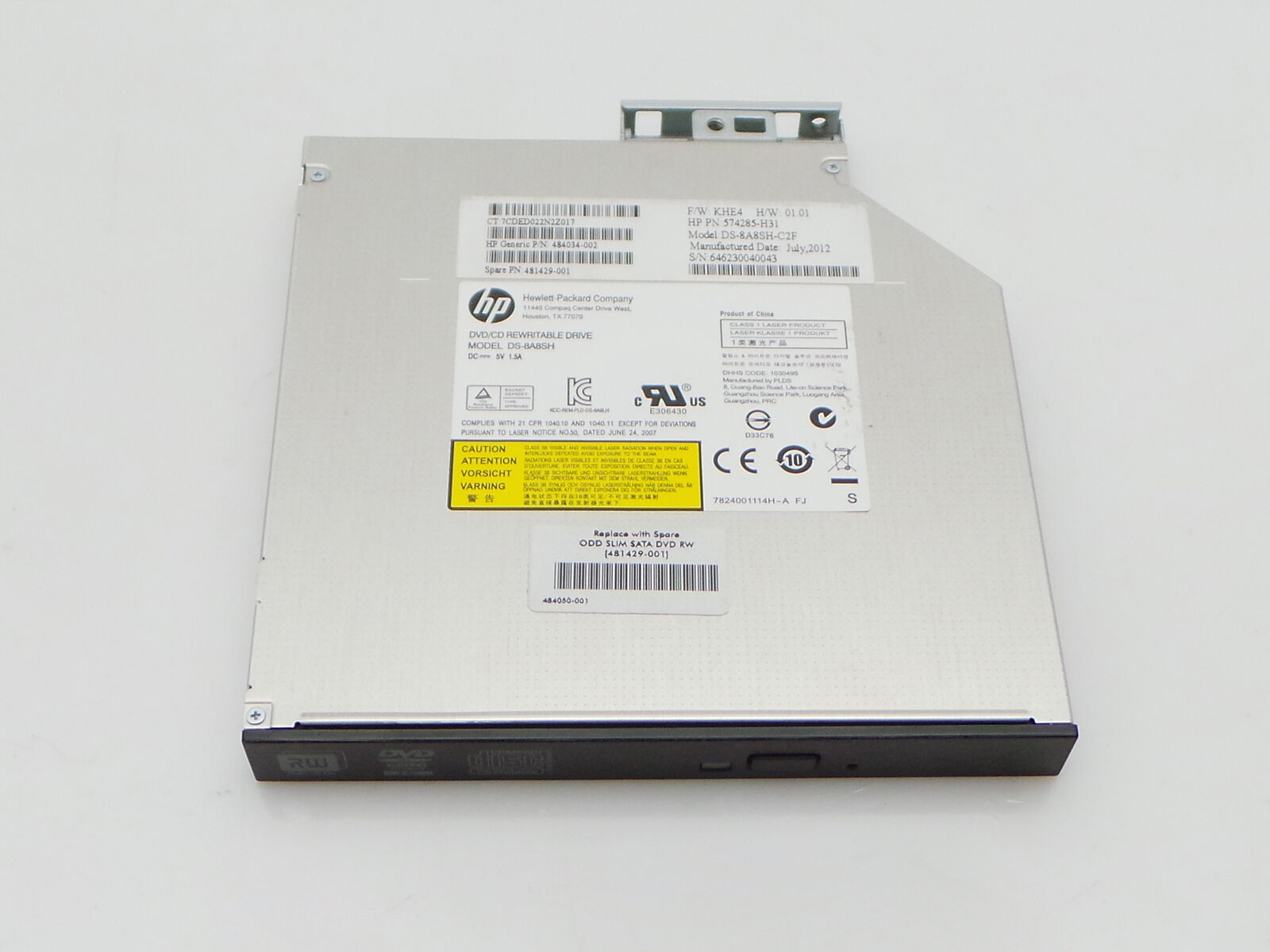 HP Lightscribe 12.7MM SATA Slimline CD/DVD+/-RW Optical Drive 481429-001, 12.7mm