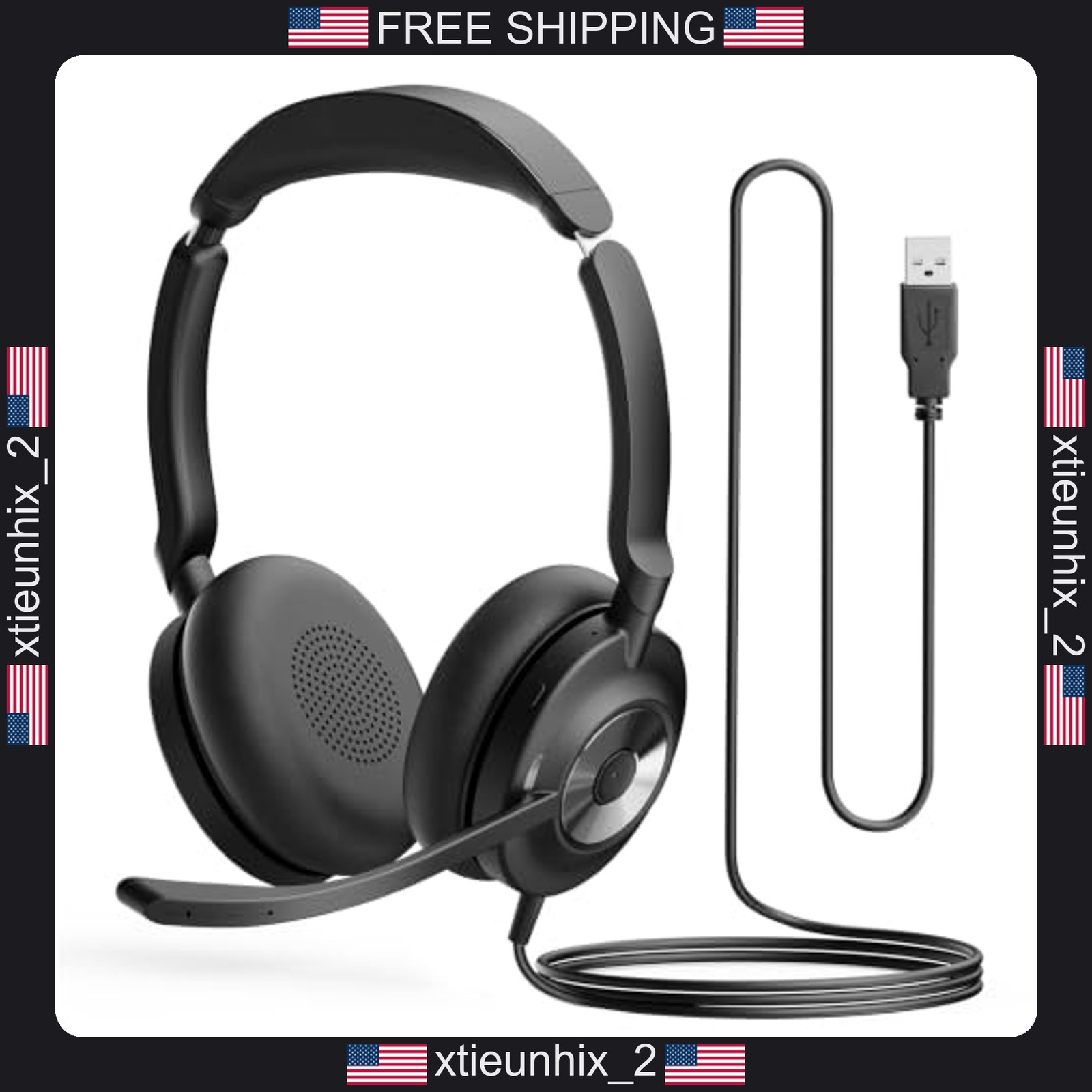 USB Headset with Microphone for PC, Noise Cancelling, Wired Office Headphones