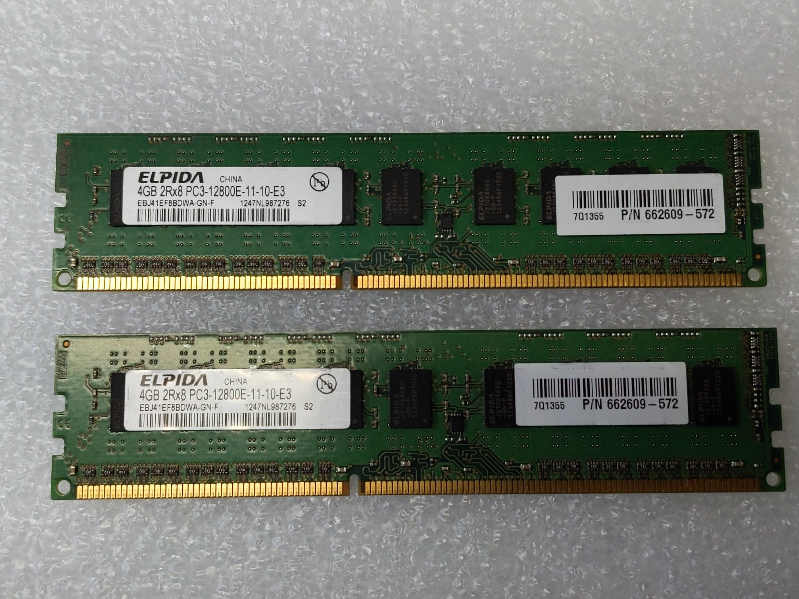 Elpida 8GB 2x4GB PC3-12800E ECC Unbuffered DDR3 1600 UDIMM 662609-572 Server