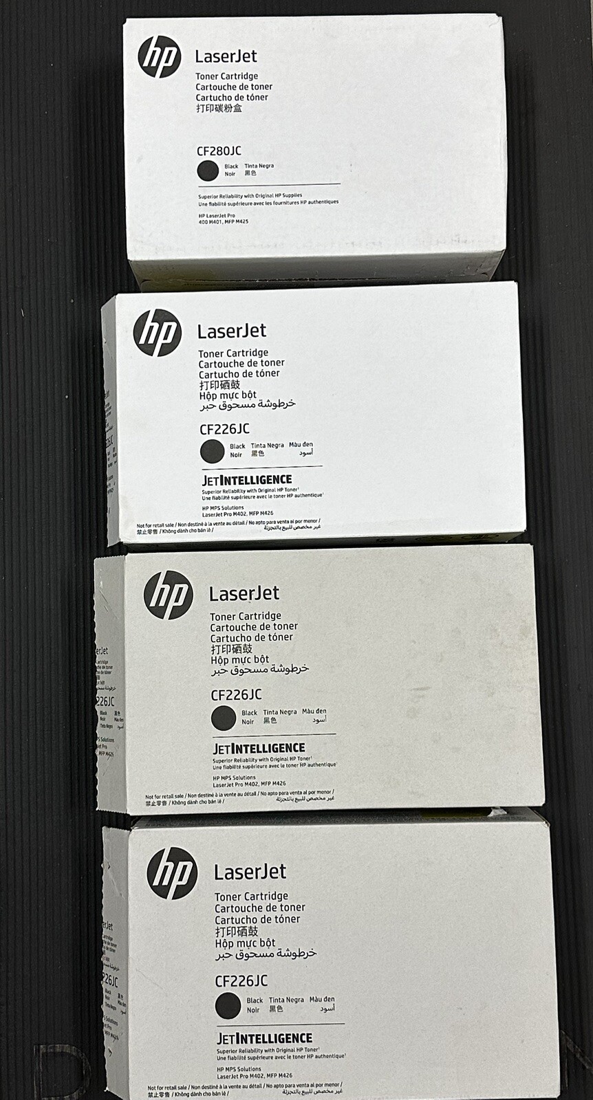 Lot of 4 Empty Virgin OEM HP CF226JC  CF280JC Toner Cartridges LaserJet Pro M402