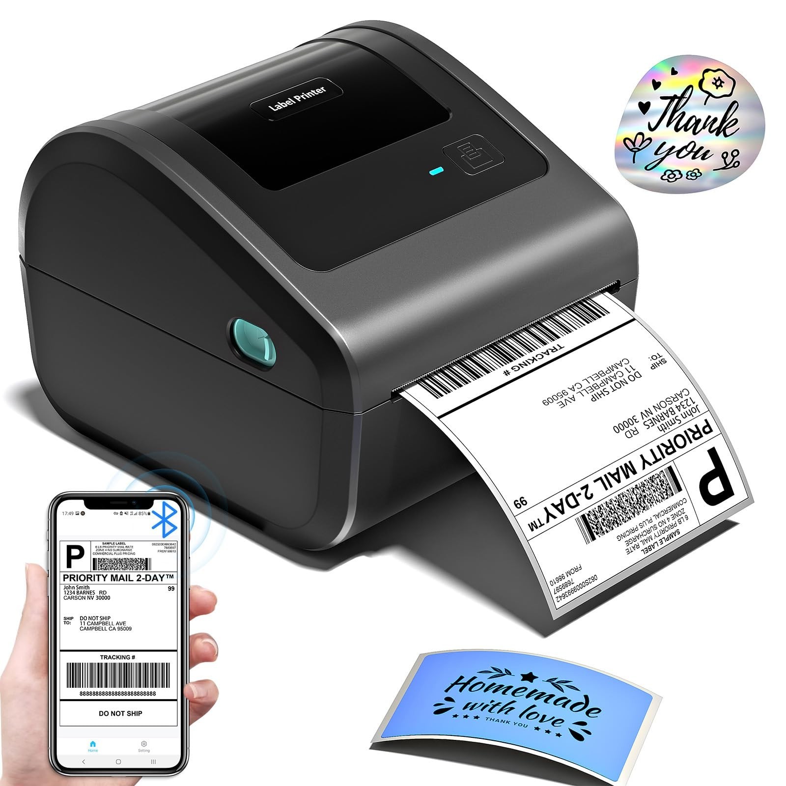 Bluetooth Shipping Label Printer 4x6 - D450BT Thermal Label Printer for Shipp...