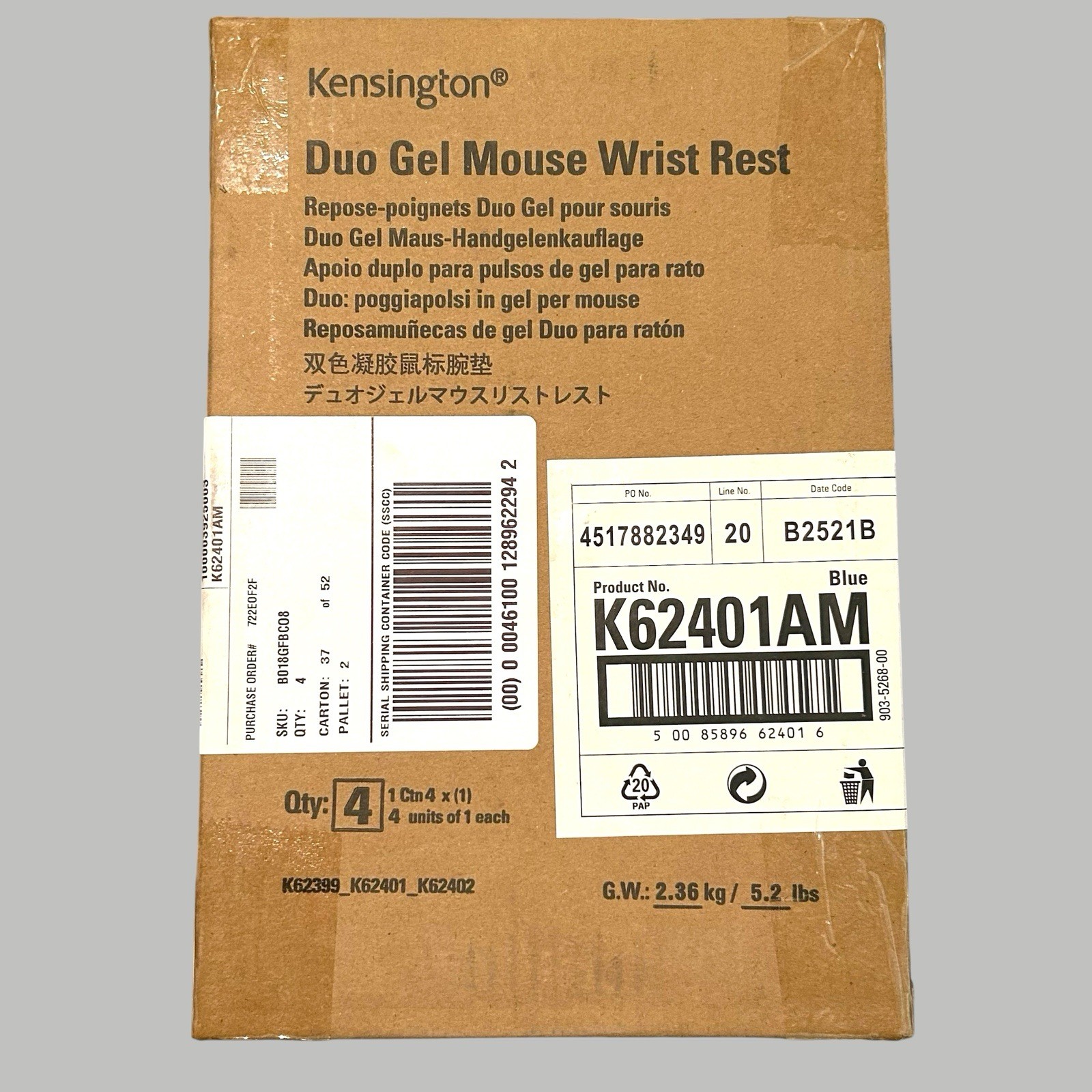 4 - Pack Kensington Duo Gel Mouse Pads w/ Wrist Rest K62401AM New Ships Quickly