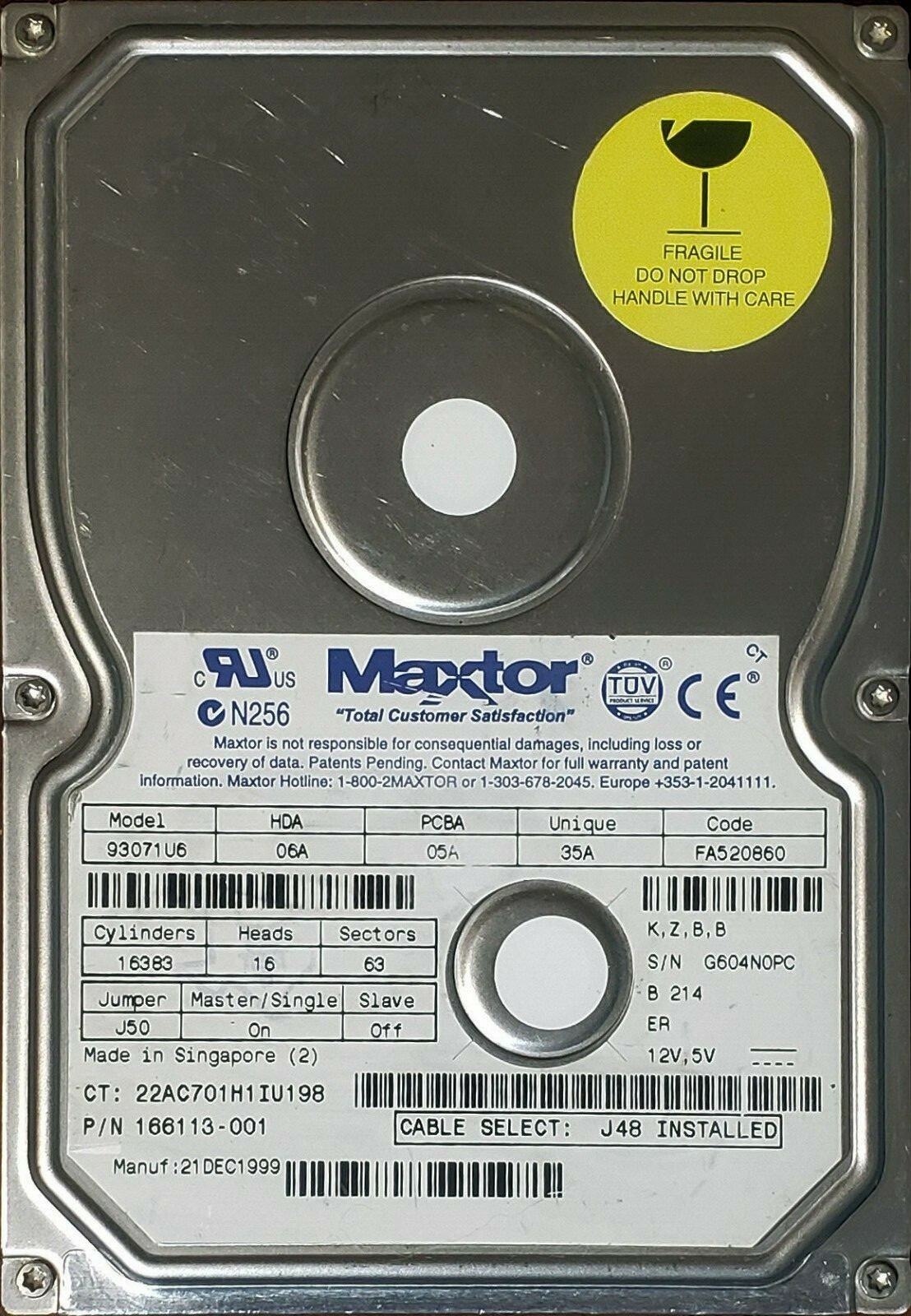 Maxtor 93071U6 30GB 3.5-in IDE Hard Drive/HDD, 06A, 05A, 35A, FA520860, Refurb