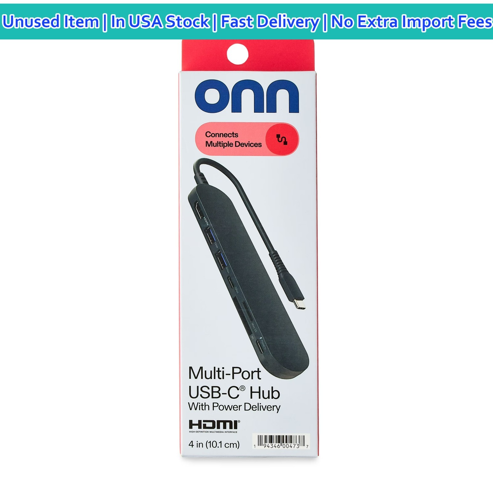 onn 7-in-1 USB C Hub 4K HDMI 100W PD Charging SD TF Card Reader Adapter NEW