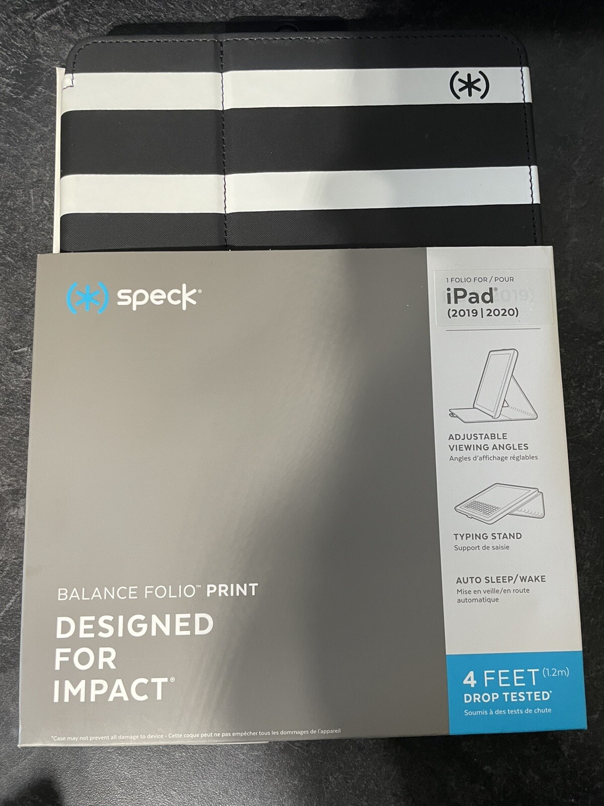 Speck Balance Folio Protective Case for iPad 10.2 2019-2020- Black White Stripes