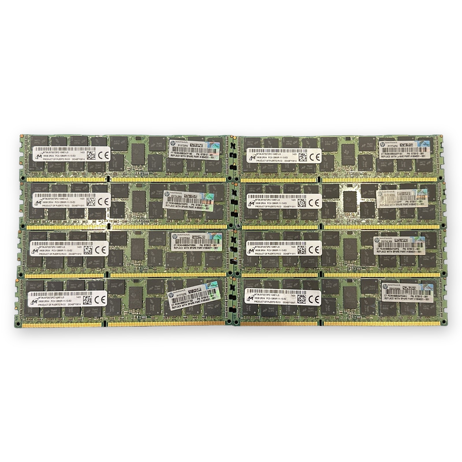 128GB (8x16GB) HP 672612-081 Micron MT36JSF2G72PZ-1G6E1LG PC3-12800R ECC REG