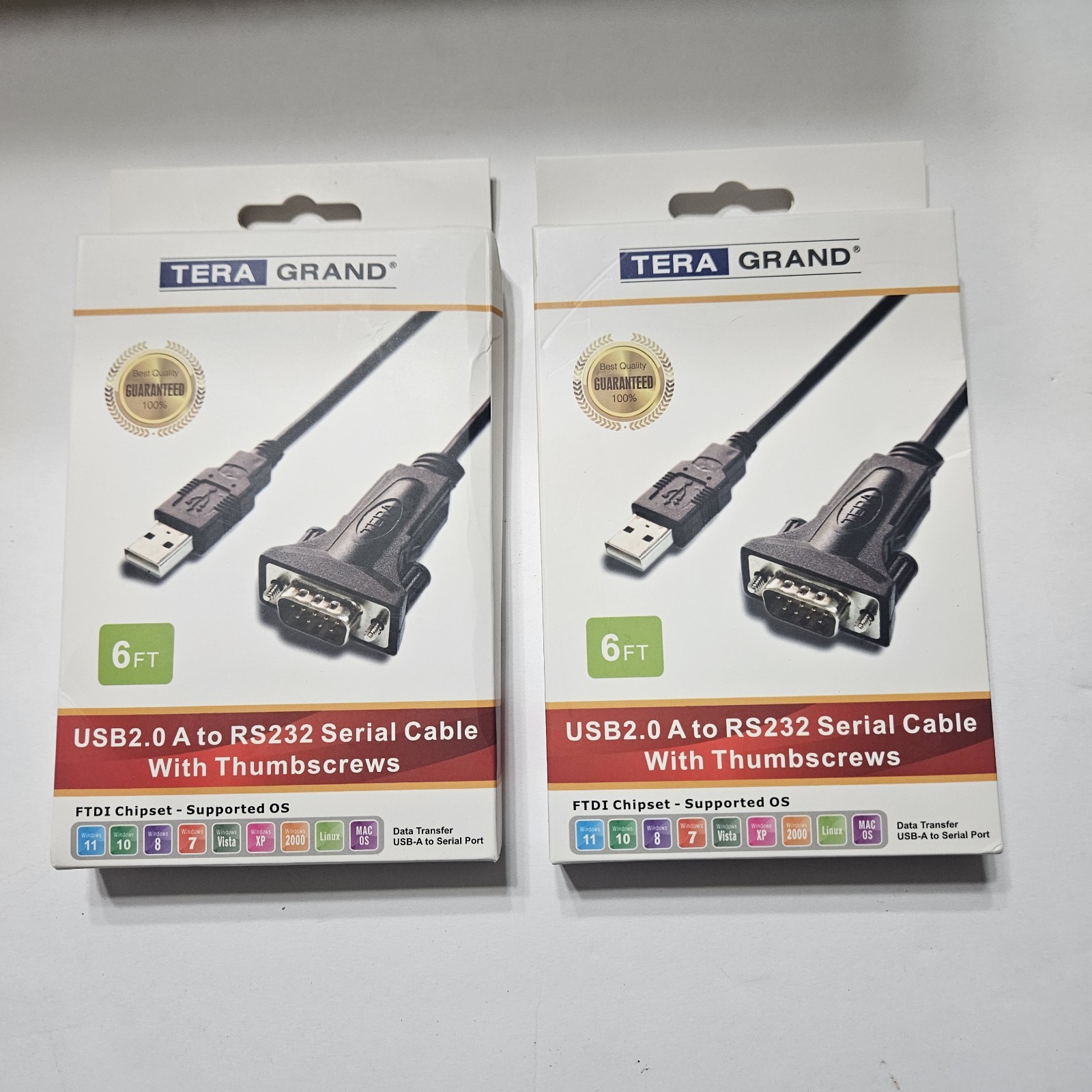 Lot of 2 Tera Grand USB 2.0 to RS232 Serial DB9 Cable, 6FT Male Thumbscrews