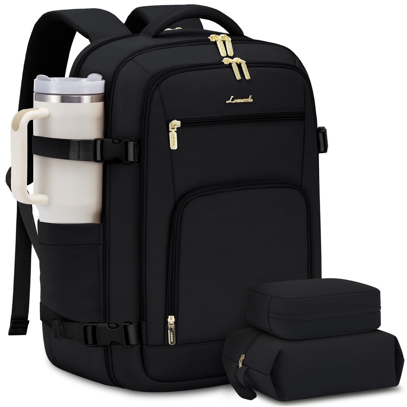 LOVEVOOK Carry On Travel Backpack for Women Men 40l-17.3 Inch-3pcs, Black