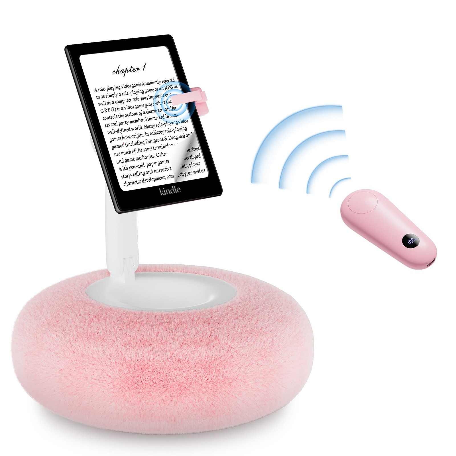 Magnetic Kindle Holder w/ Page Turner Adjustable Pillow Stand Phone Tablet Pink