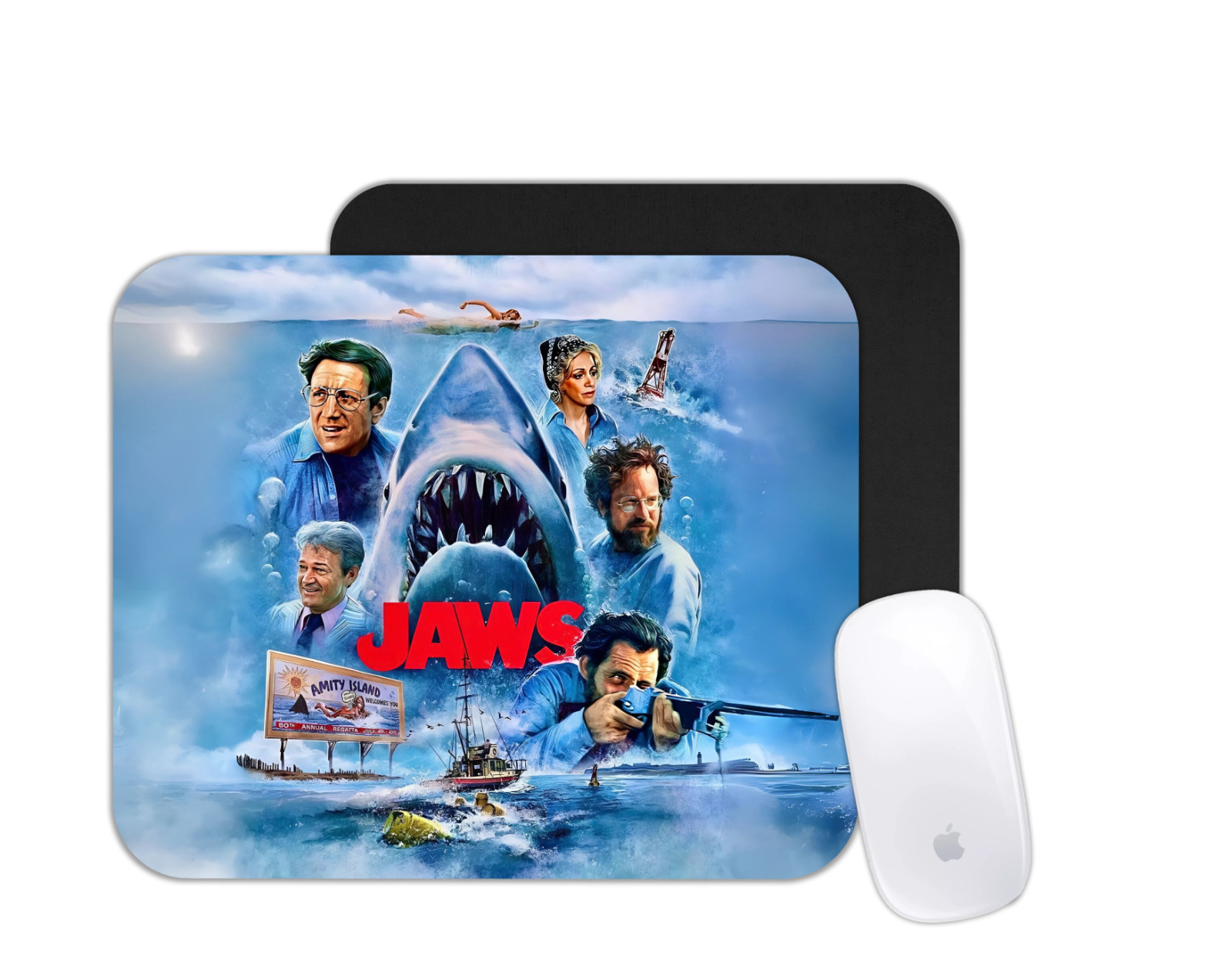 Jaws Shark Attack Inspired Mouse Pad | Ocean Horror Movie Desk Mat