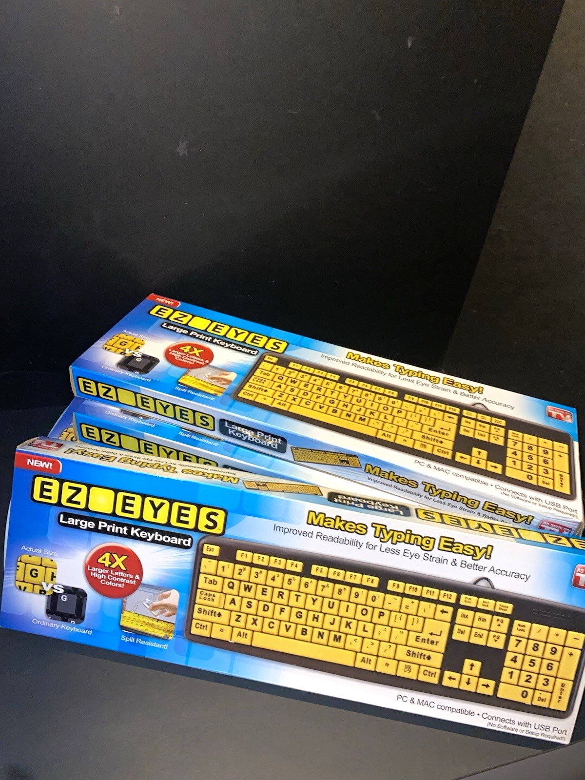 EZ EYES Large Print Keyboard Wired USB Spill Resistant Yellow/Black English