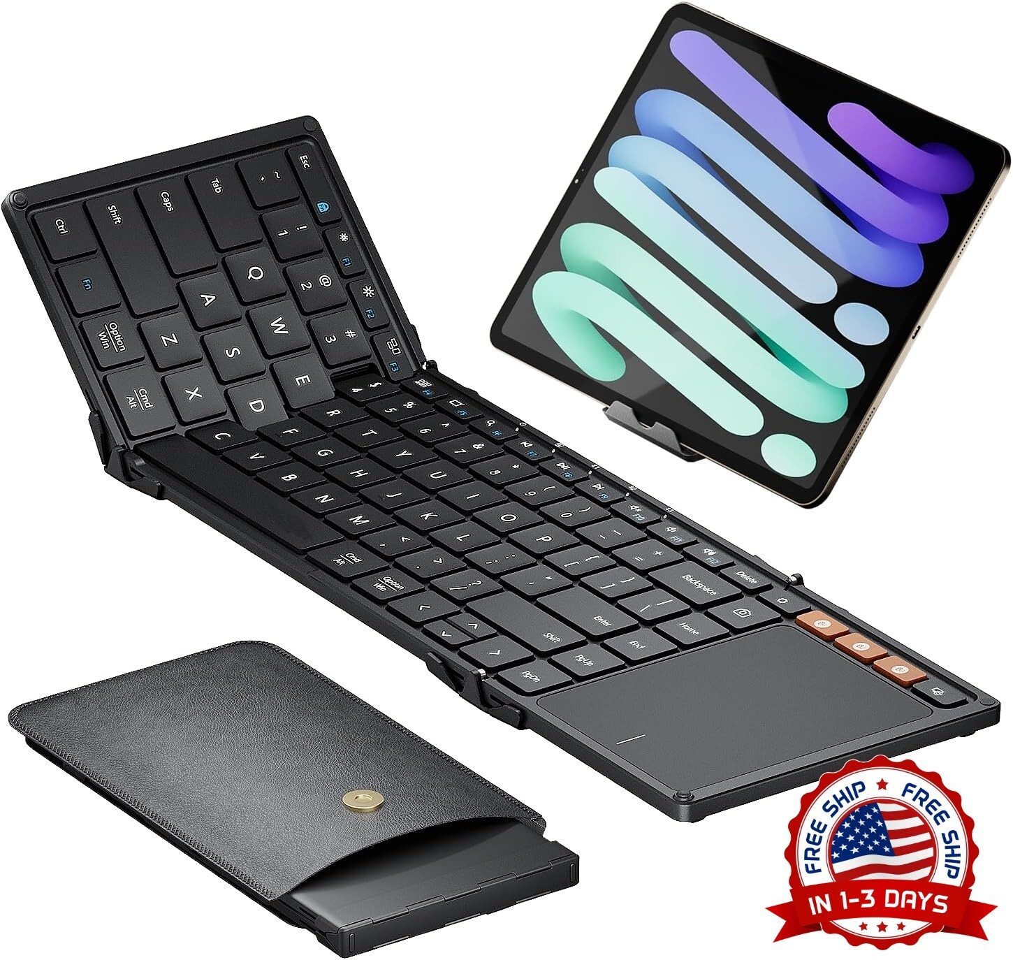 Teclado Bluetooth Plegable Con Panel Táctil, Inalámbrico De Tamaño Completo NEW