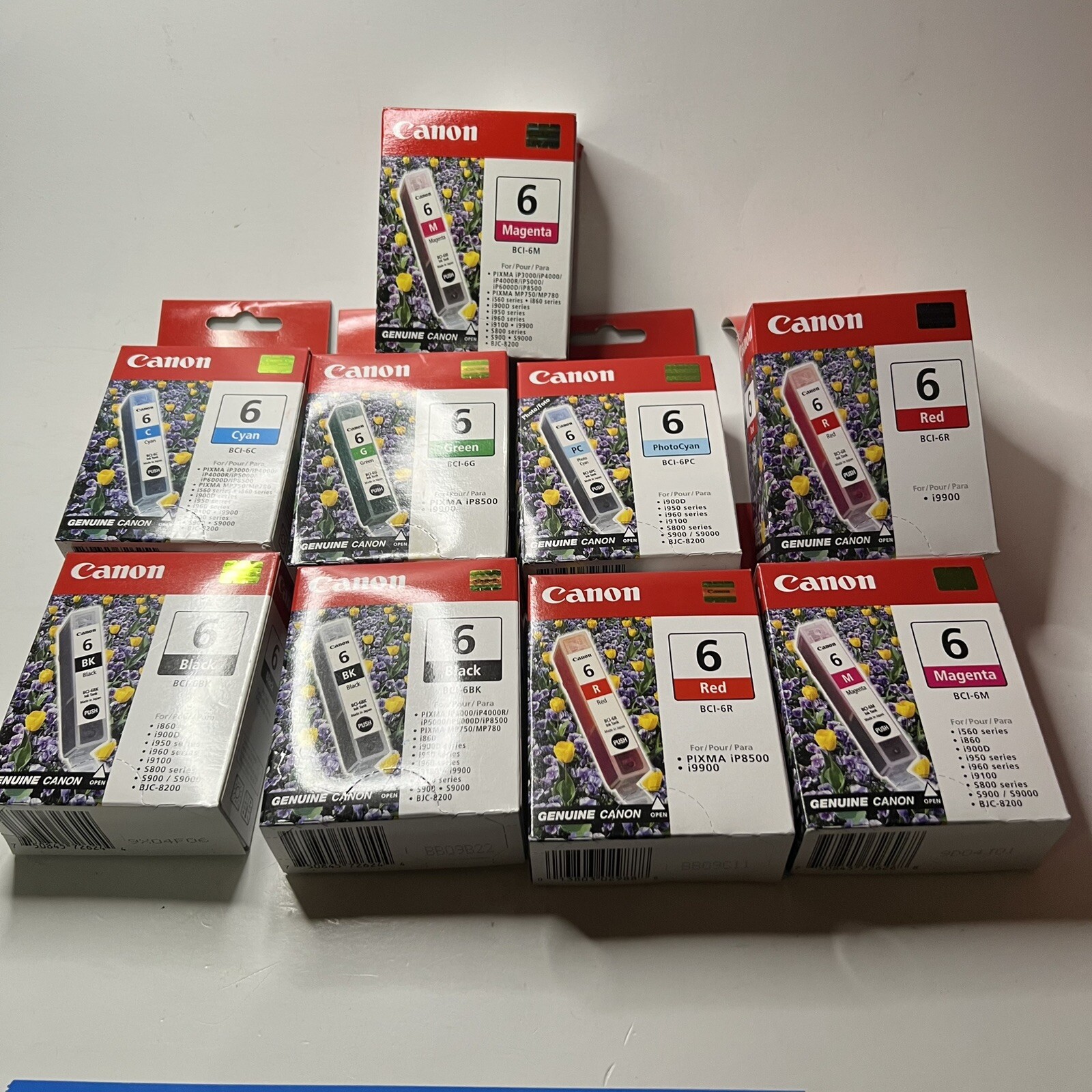 Lot Of 9 Genuine Canon 6 BCI-6 Black ,Cyan,Magenta, & Photo Cyan Ink Cartridges