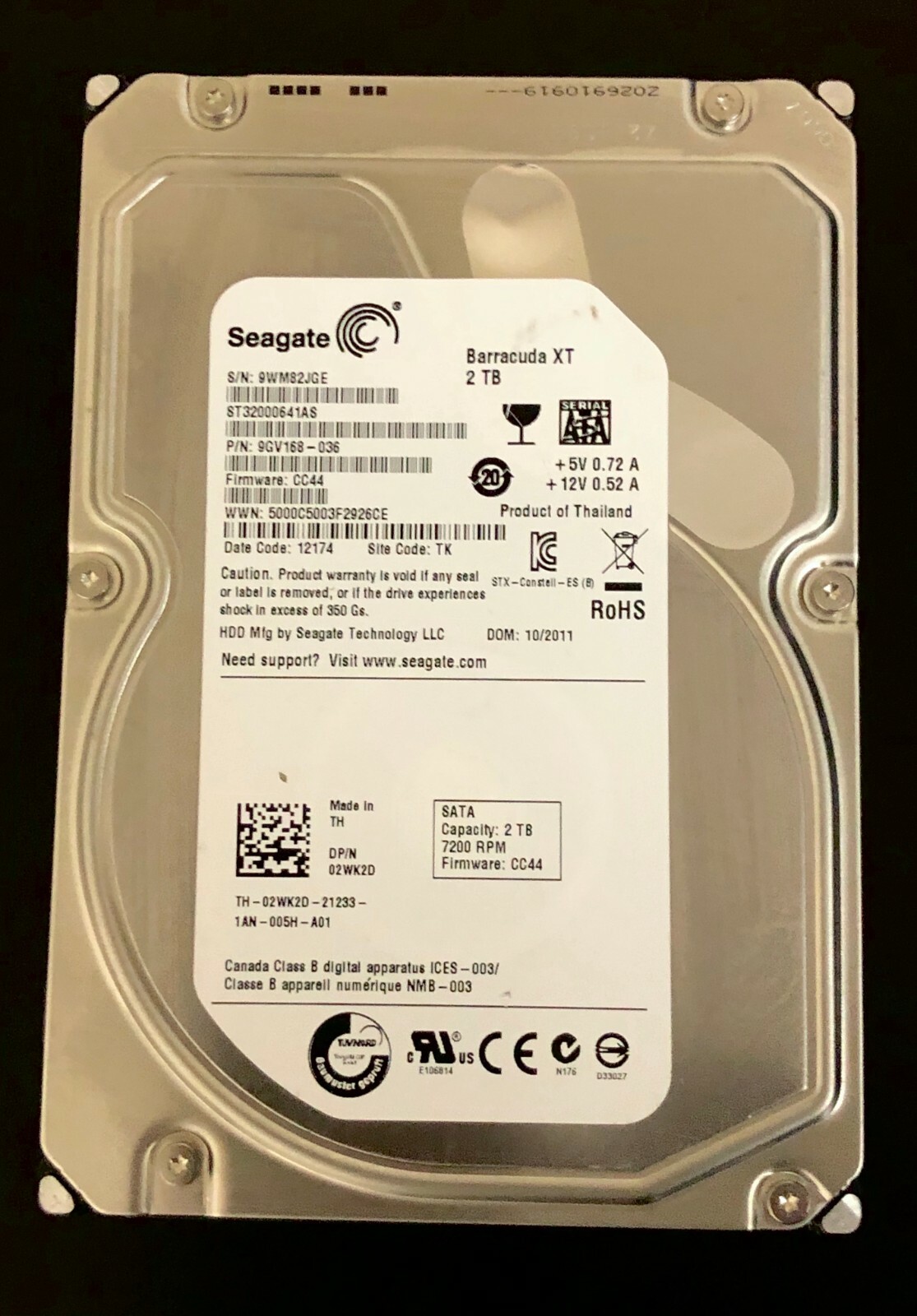 Dell 2WK2D Hard Drive 2TB 7.2K SATA 3.5"