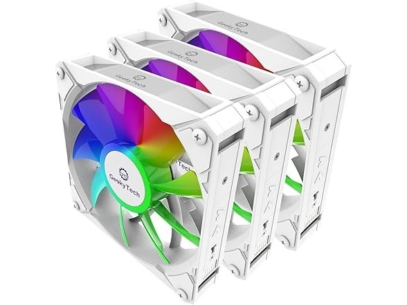 Geeky Tech Tsuraneru Argb Gaming PC Fans (3pk White) 120mm 31-80 CFM 8-1800 Rpm