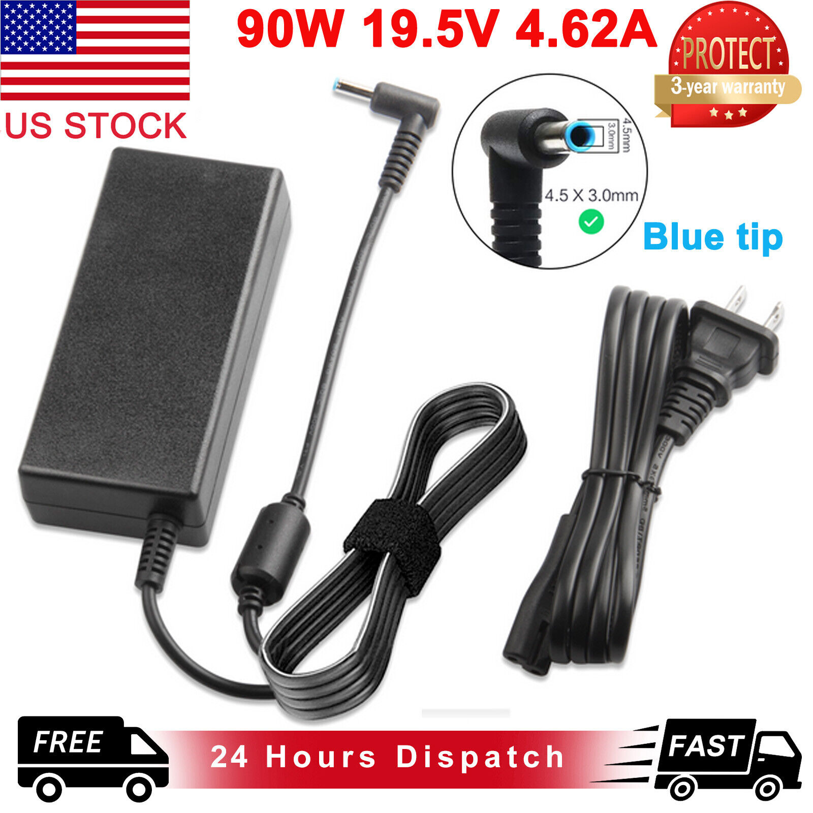 SK90B195462 Replacement AC Adapter Power for HP 19.5V 4.62A 90W Various Model US