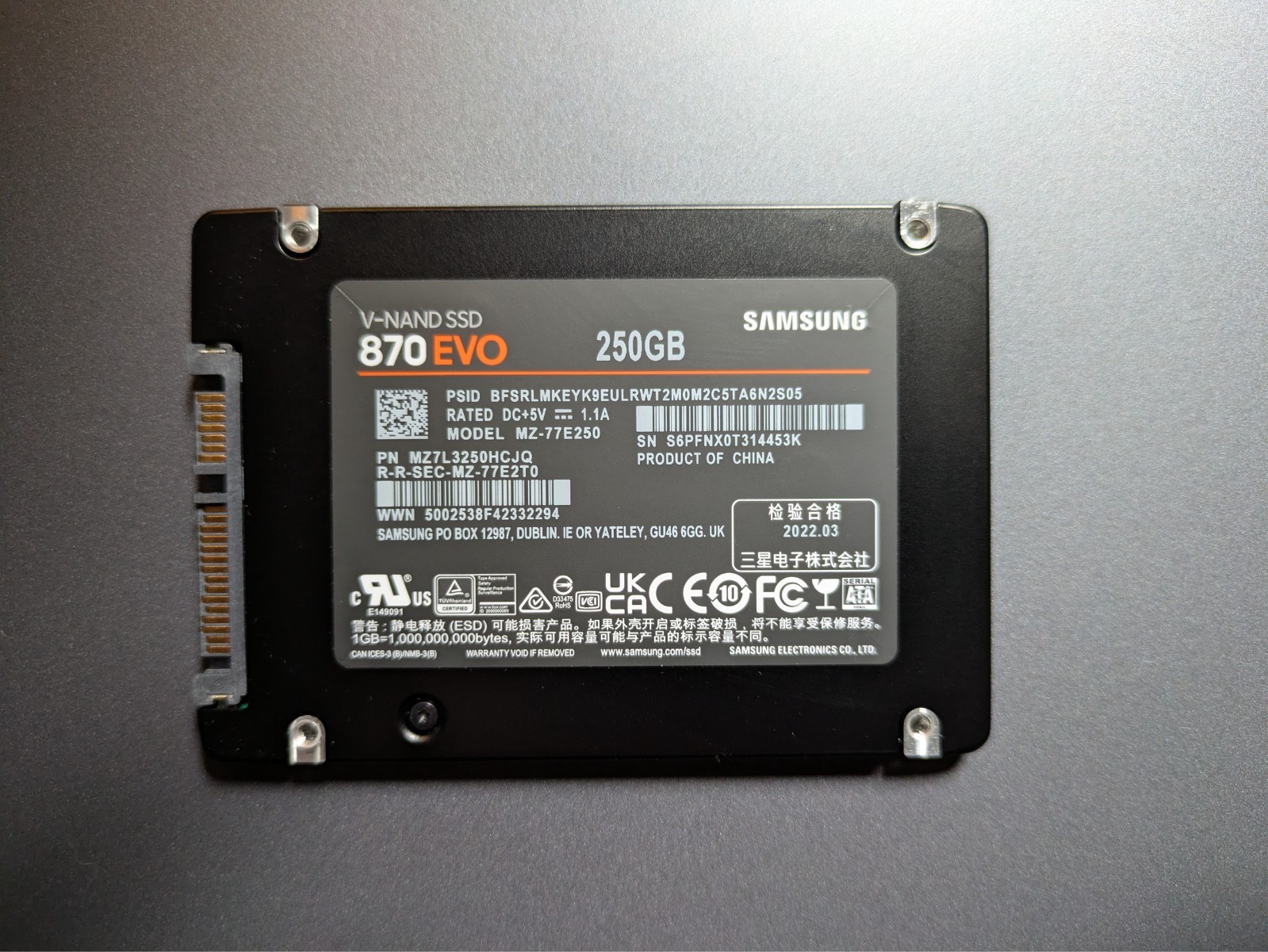 Samsung 870 EVO 250GB 2.5" SATA III Internal SSD (MZ-77E250B/AM)