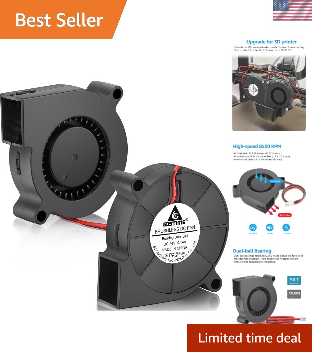 50mm x 15mm Blower Fan 24V High Speed 5015 Part Cooling 2Pin 2-Pack