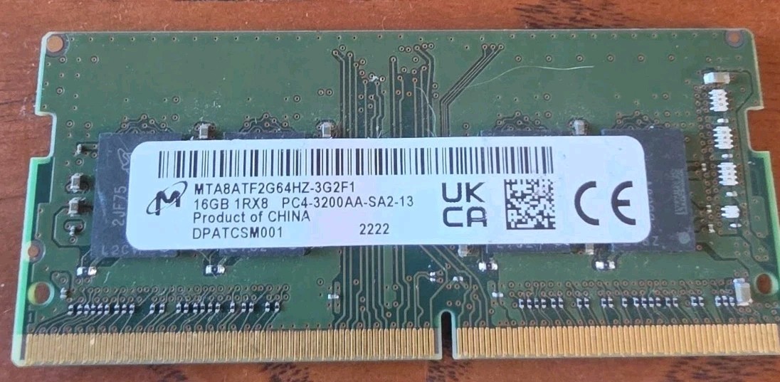 Micron 16GB DDR4 3200MHz Laptop RAM PC4-3200AA SO-DIMM MTA8ATF2G64HZ-3G2F1