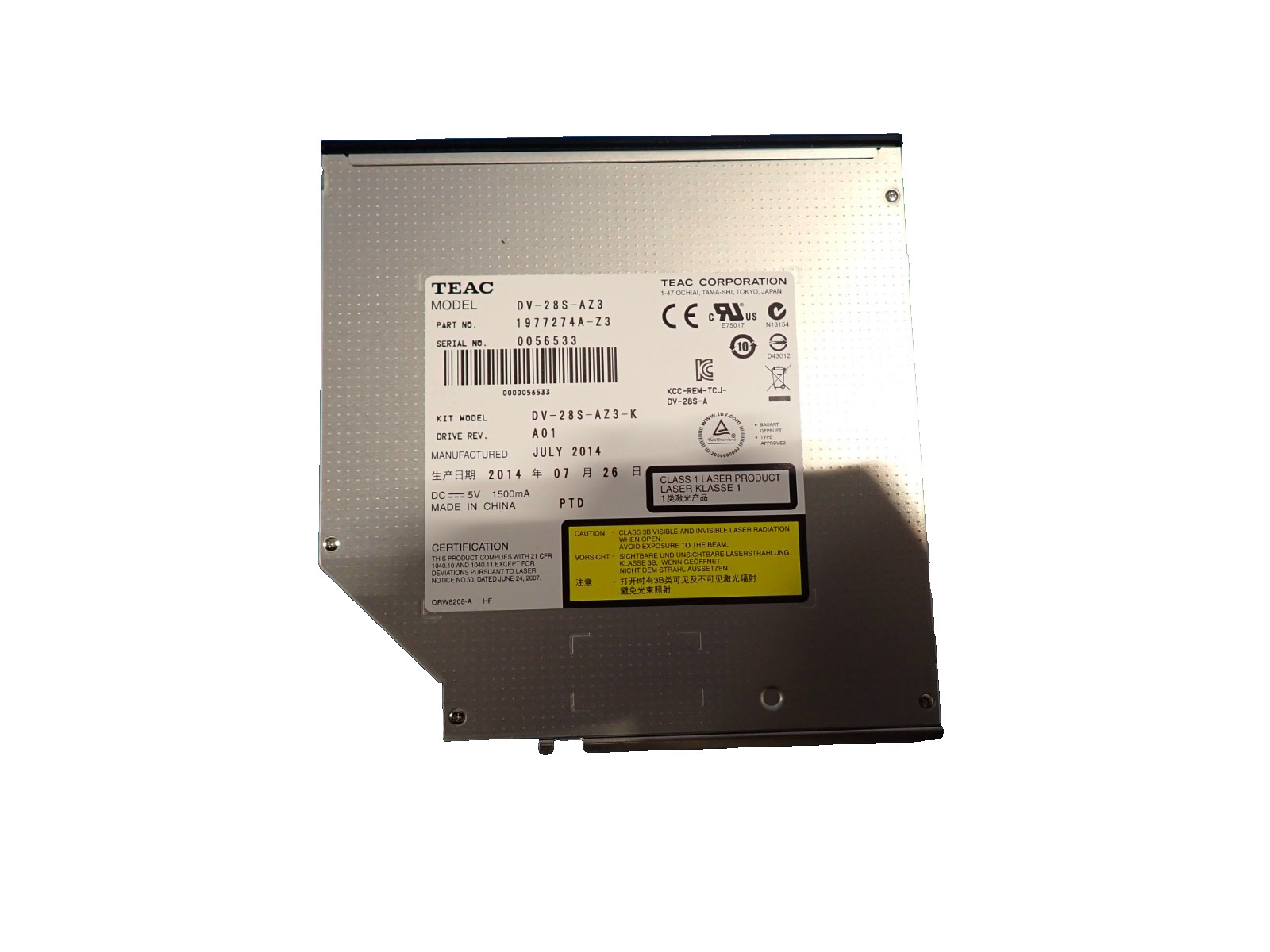 TEAC 1977274A-Z3 8X SATA Slim DVD/CD ROM Disk Drive Model No. DV-28S-AZ3