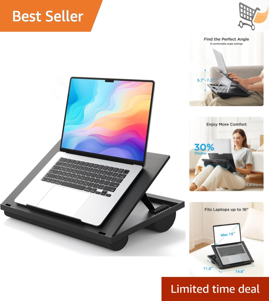 Laptop Desk Portable Adjustable Stand Fits 15.6 Inch Laptops Multi-Use