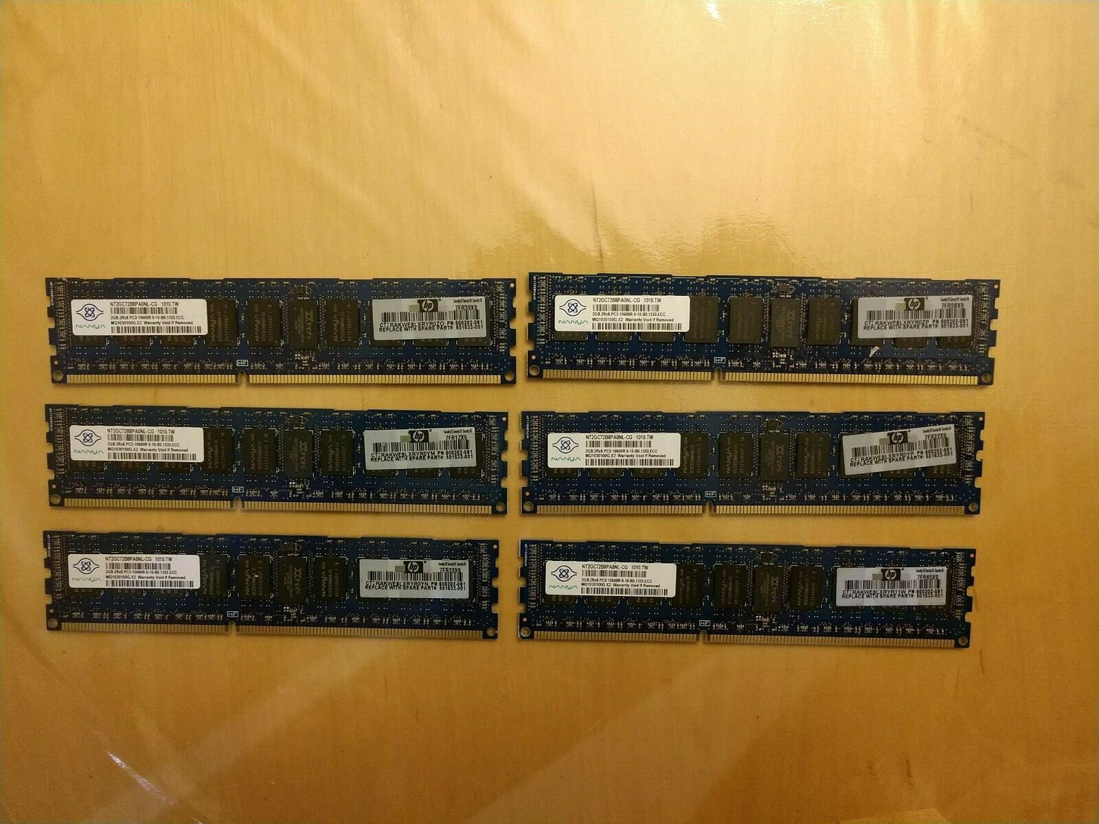 Lot of 6PCs Nanya 2GB 2Rx8 PC3-10600R-9-10-B0 Server Memory NT2GC72B8PA0NL-CG