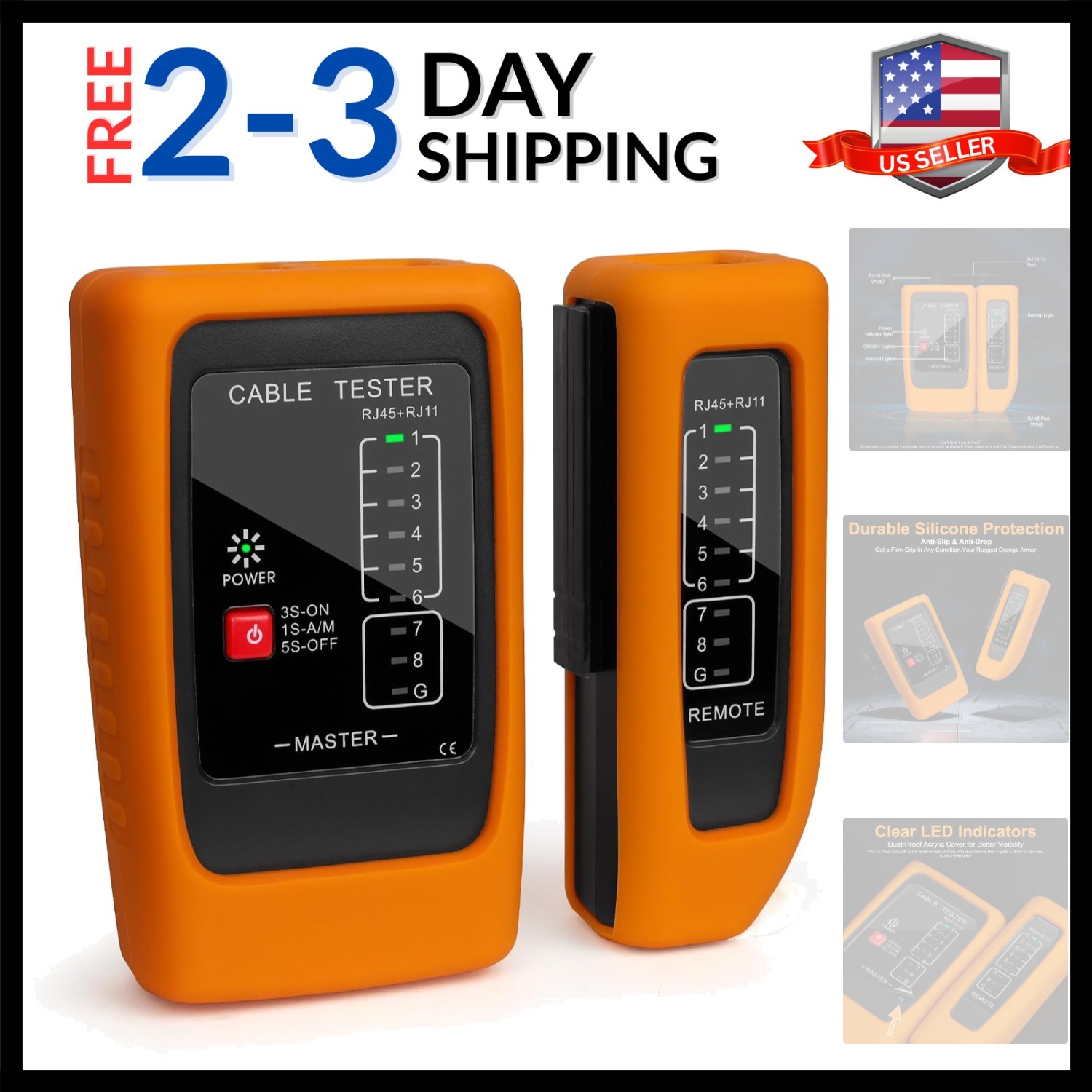 Advanced Ethernet Tester with 300m Range & Bright Silicone Sleeve for Protection
