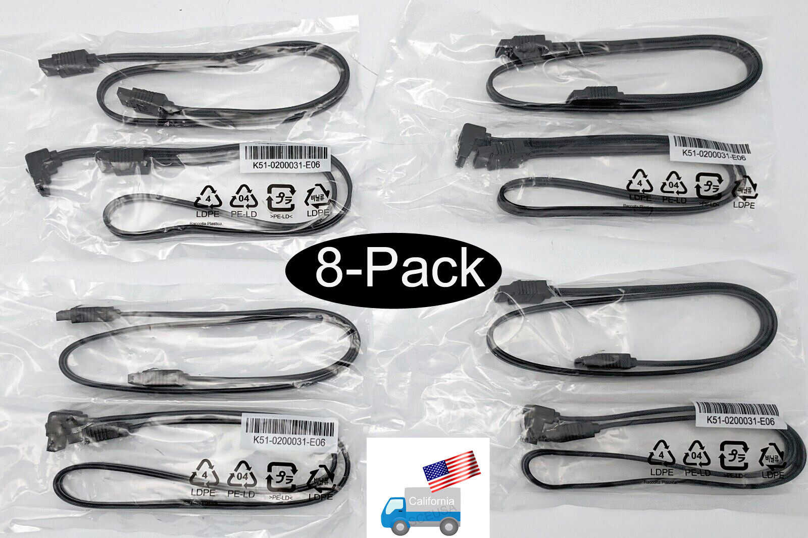 8-pack: NEW MSI (4-straight + 4- 90 degree) 18" SATA III 6 Gb/s data cables