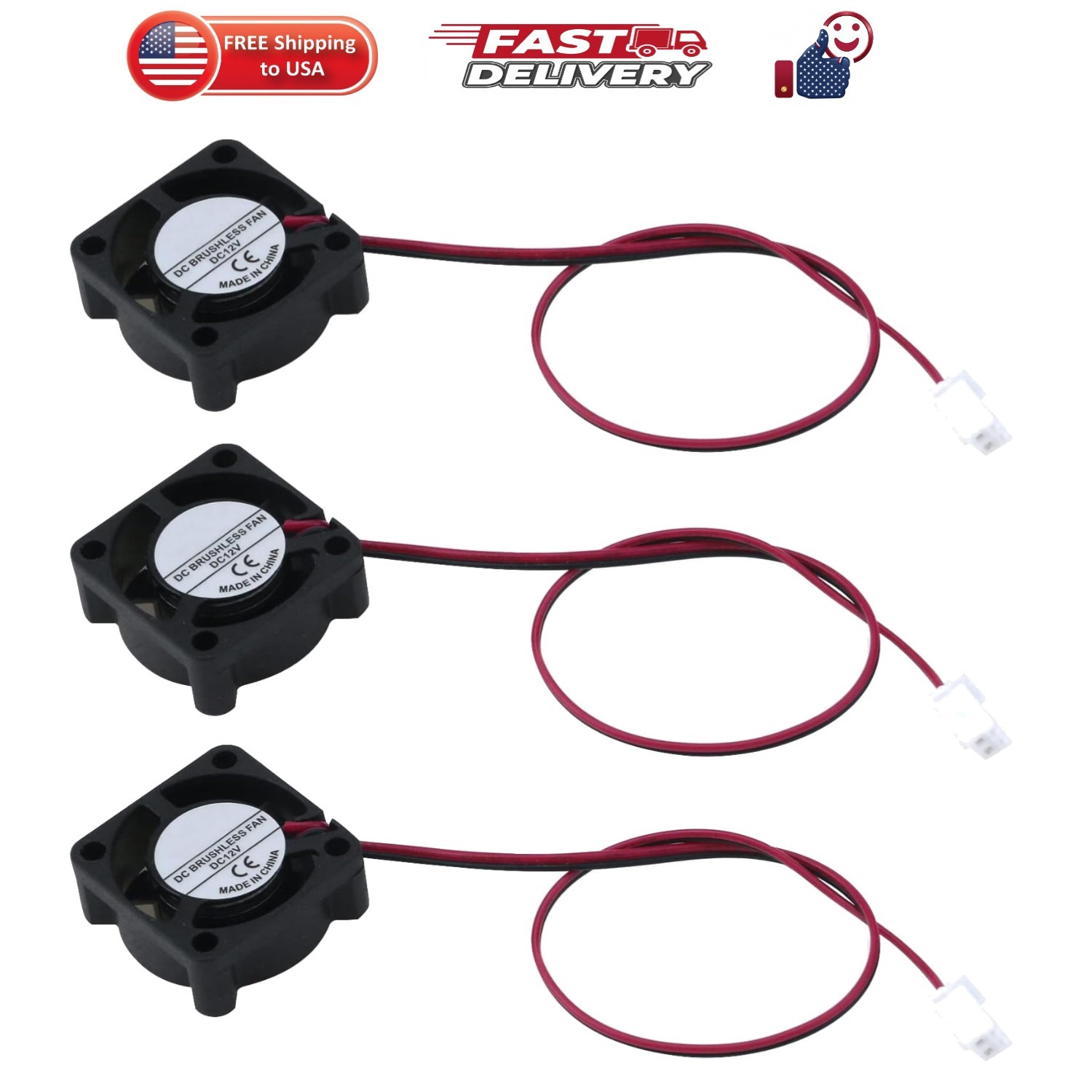 3Pcs 12V 0.1A 2Pin 25x25x10mm DC Small Mini Brushless Cooling Fan