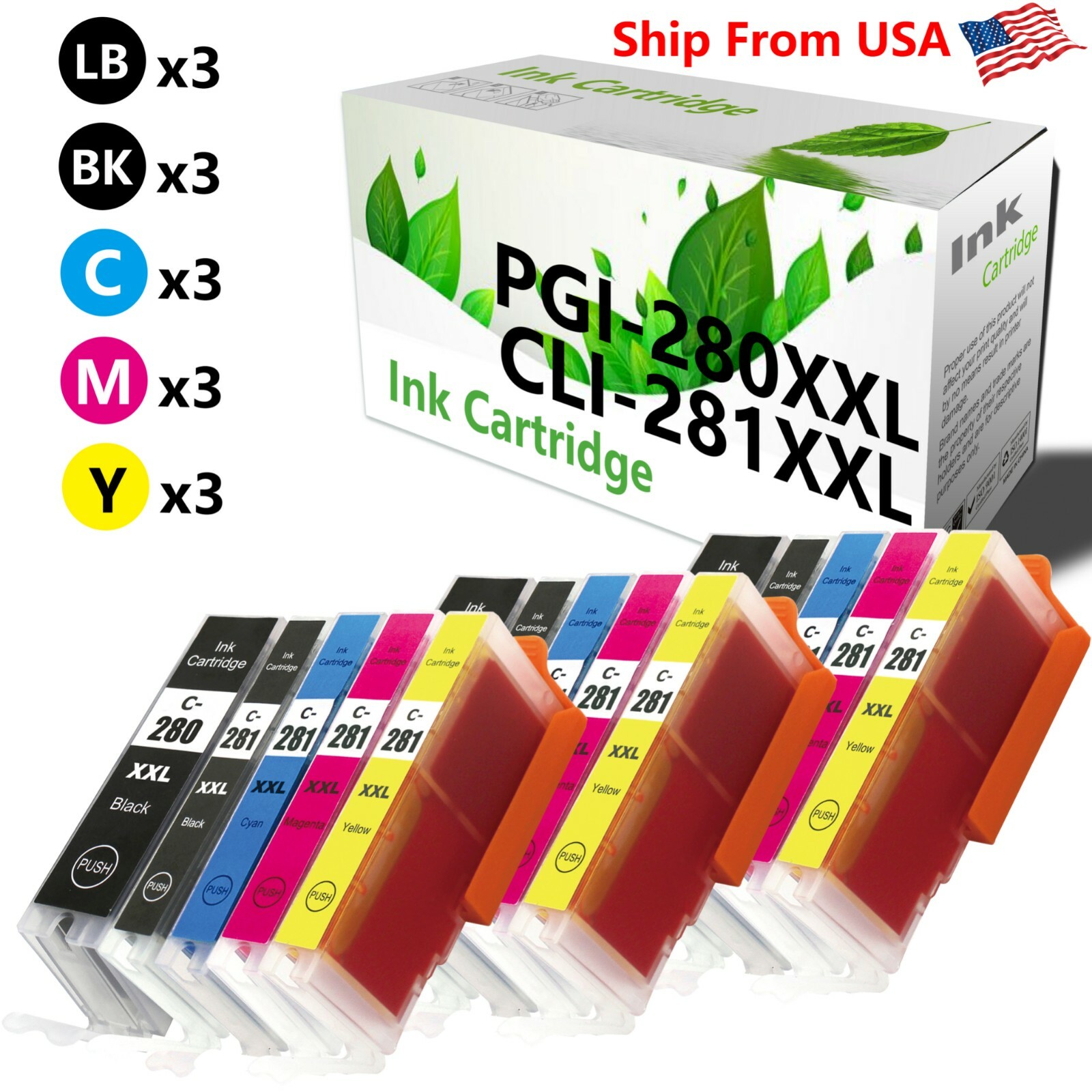 15PK PGI280 XXL CLI281XXL Ink Cartridge for PIXMA TR7500 TR7520 TS8322 Printer
