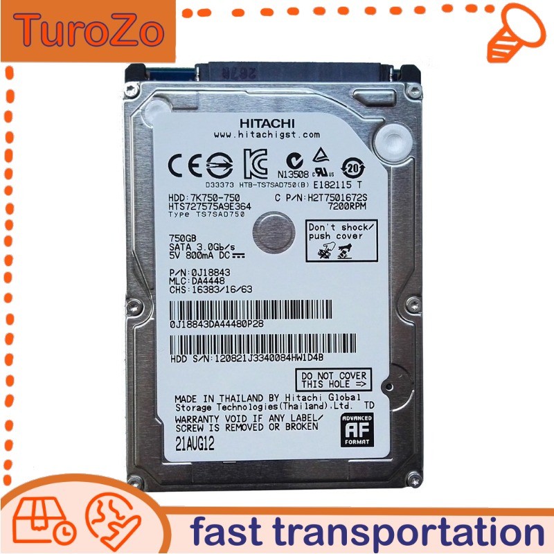 HTS727575A9E364 Hitachi 750GB 7200RPM 16MB SATA 2.5" Laptop Hard Disk Drive New
