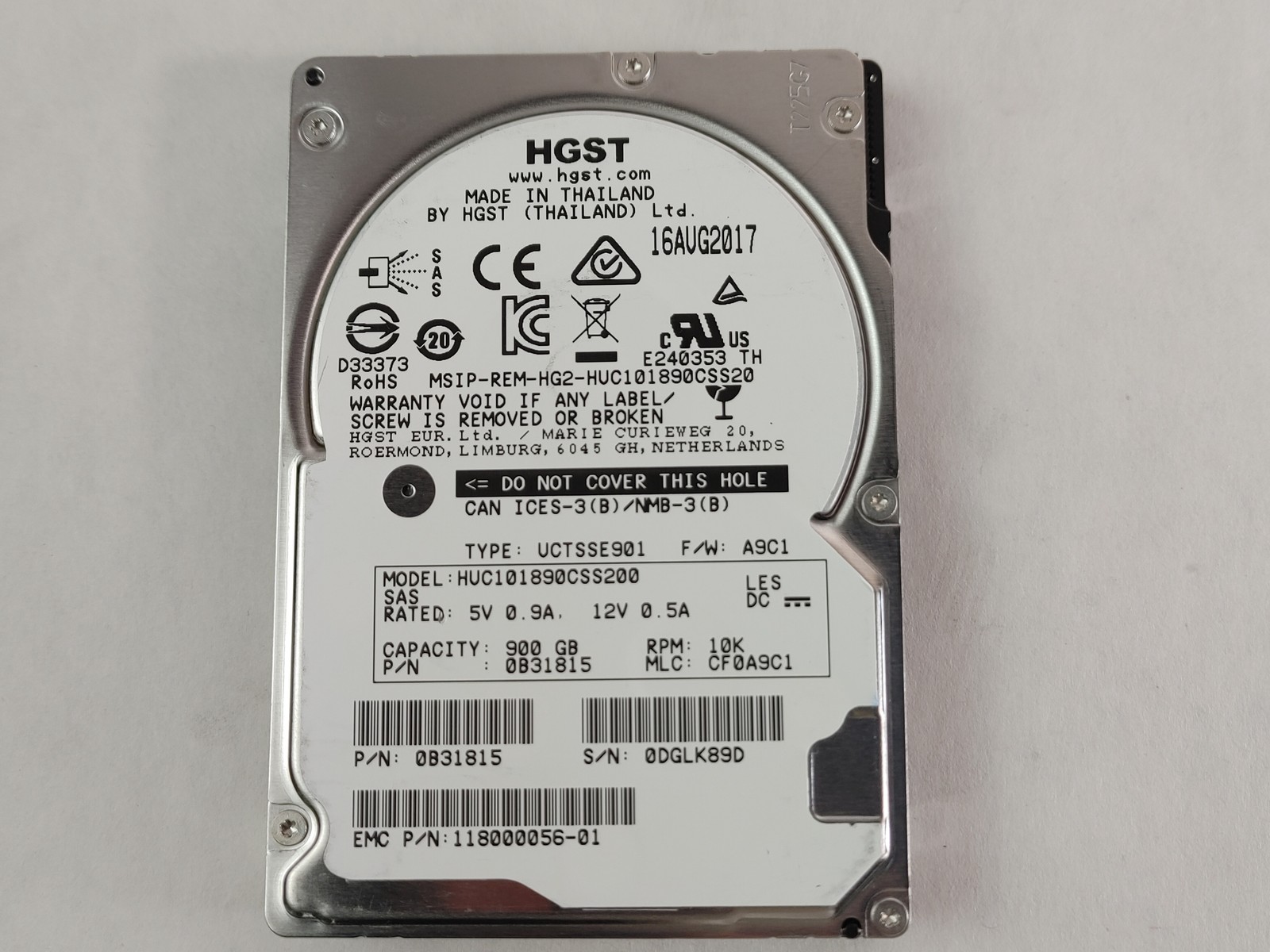 Lot of 2 Hitachi EMC Savvio HUC101890CSS200 900 GB SAS 3 2.5 in Enterprise Drive