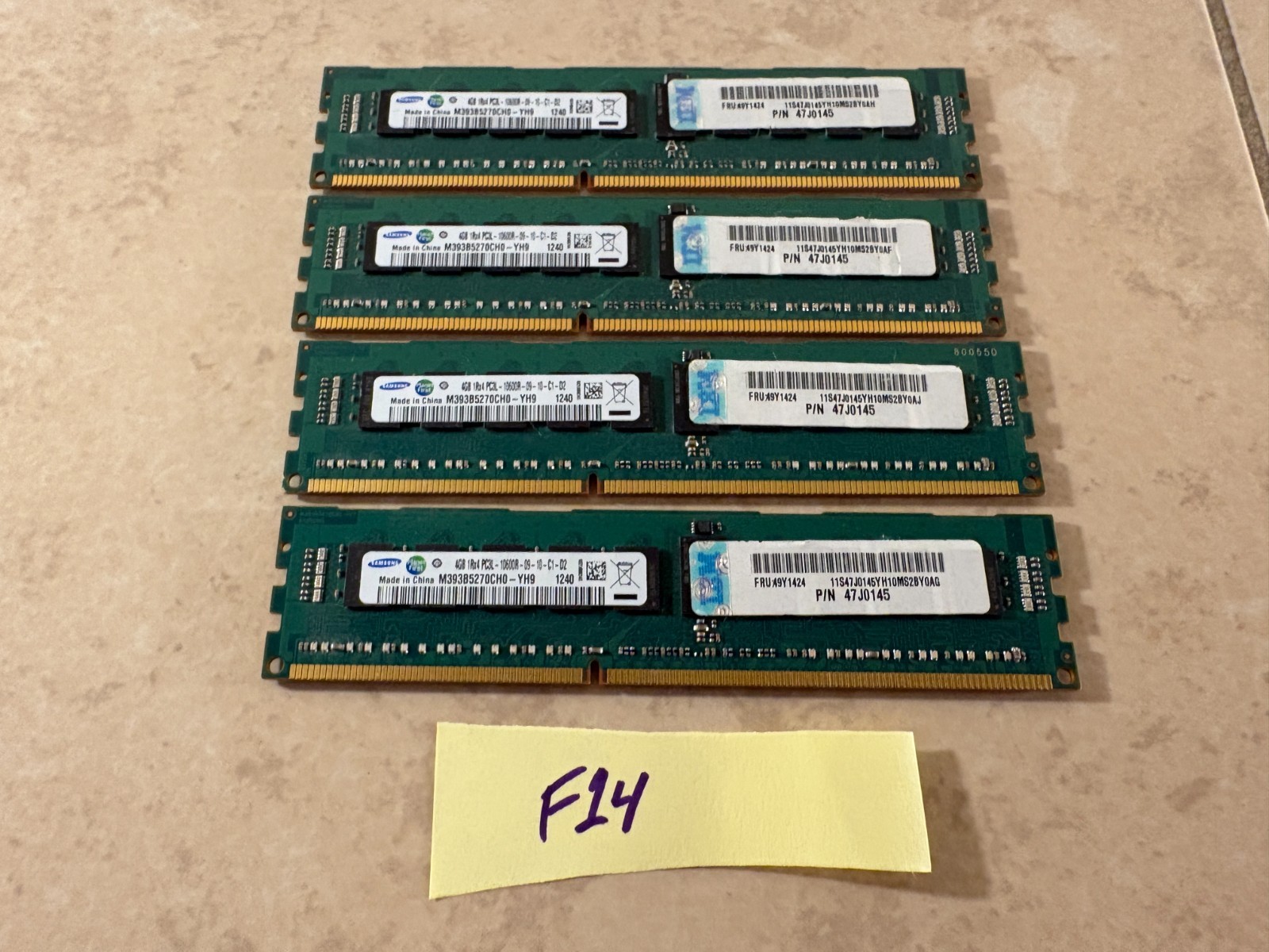 16GB RAM - 4x 4GB Samsung M393B2G70BH0-YH9 1Rx4 PC3L 10600R Server Memory WORKS