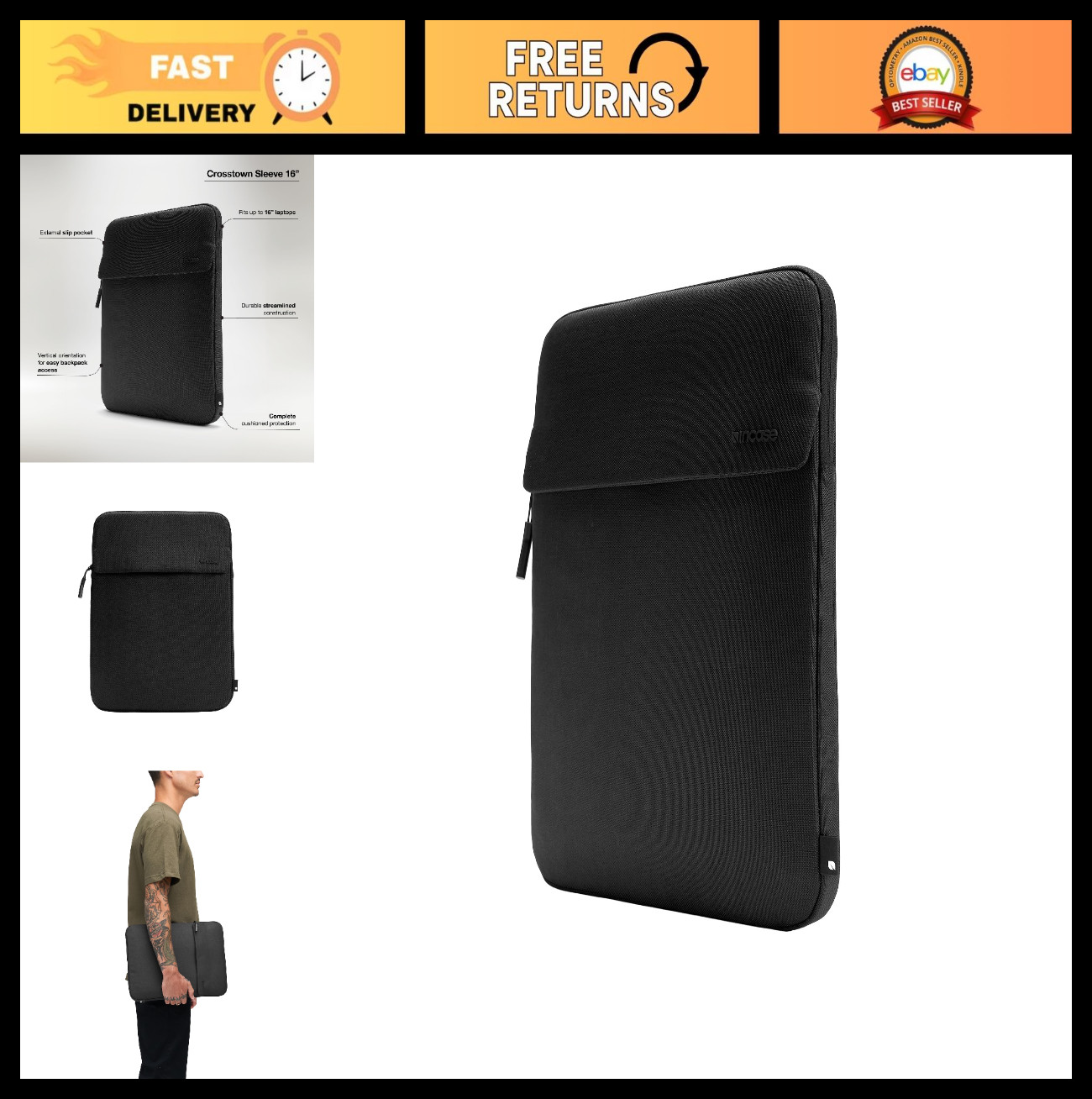Cushioned 14" Laptop Sleeve, Woolenex Material, Stylish Black Design, Protective